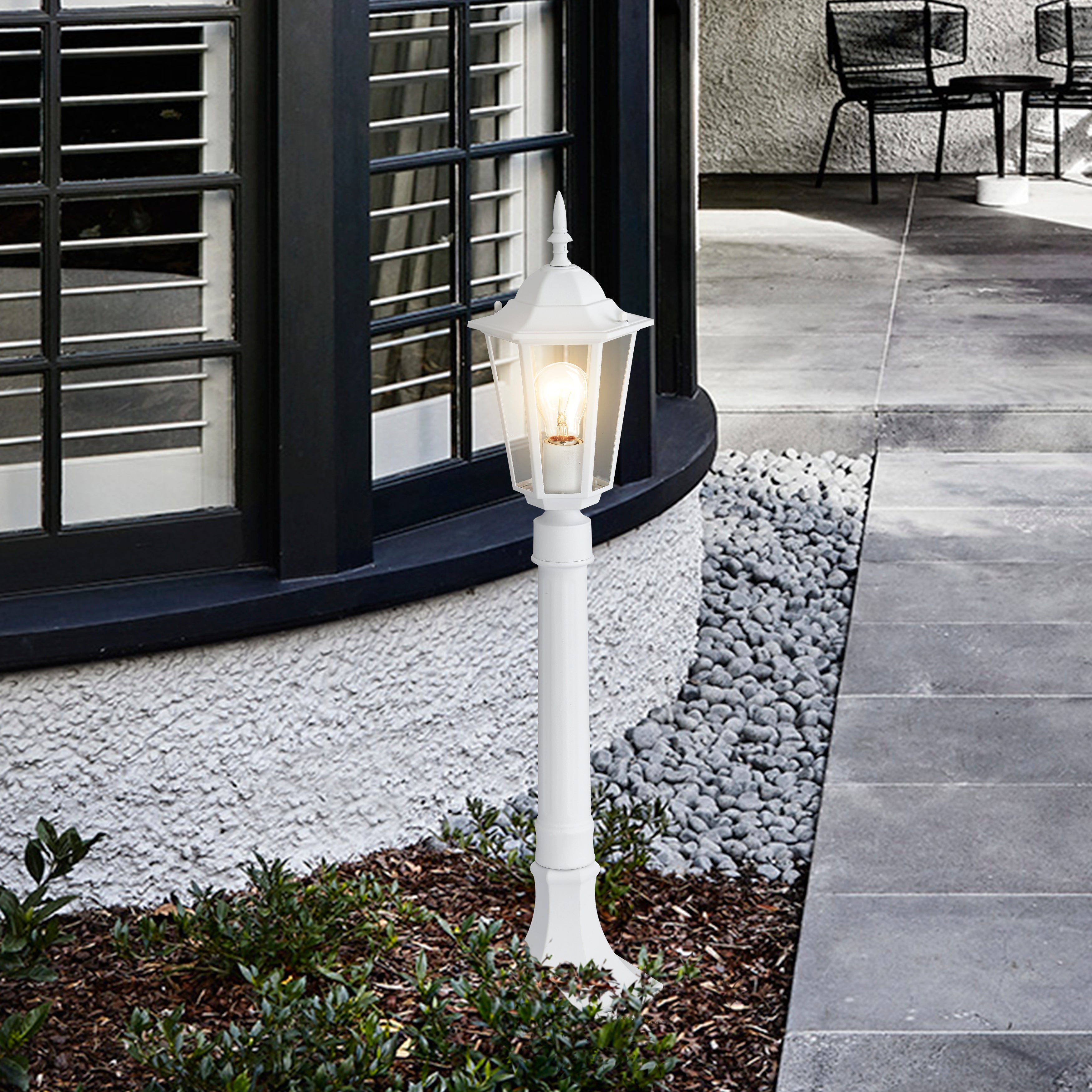 Post Light Fixture Pole Lantern With Die-Cast Aluminum, Waterproof Outdoor Post Light Fixtures White With Tempered Clear Glass, Non Adjustable, Sturdy Metal Base