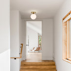 Modern Gold Flush Mount Ceiling Light with White Glass Globe, E12 Base Indoor Ceiling Lamp for Bedroom, Hallway & Kitchen,150mm