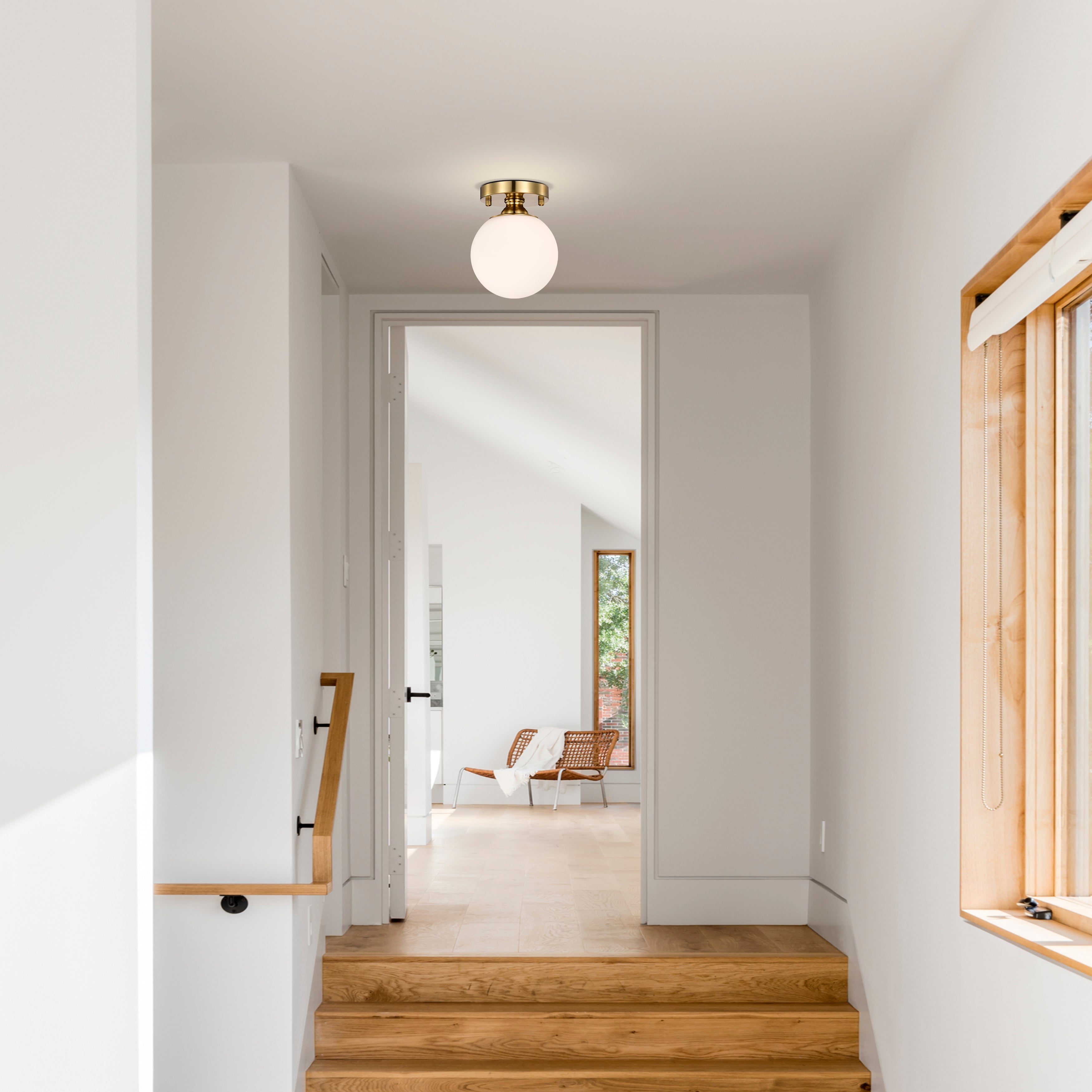 Modern Gold Flush Mount Ceiling Light with White Glass Globe, E12 Base Indoor Ceiling Lamp for Bedroom, Hallway & Kitchen,150mm