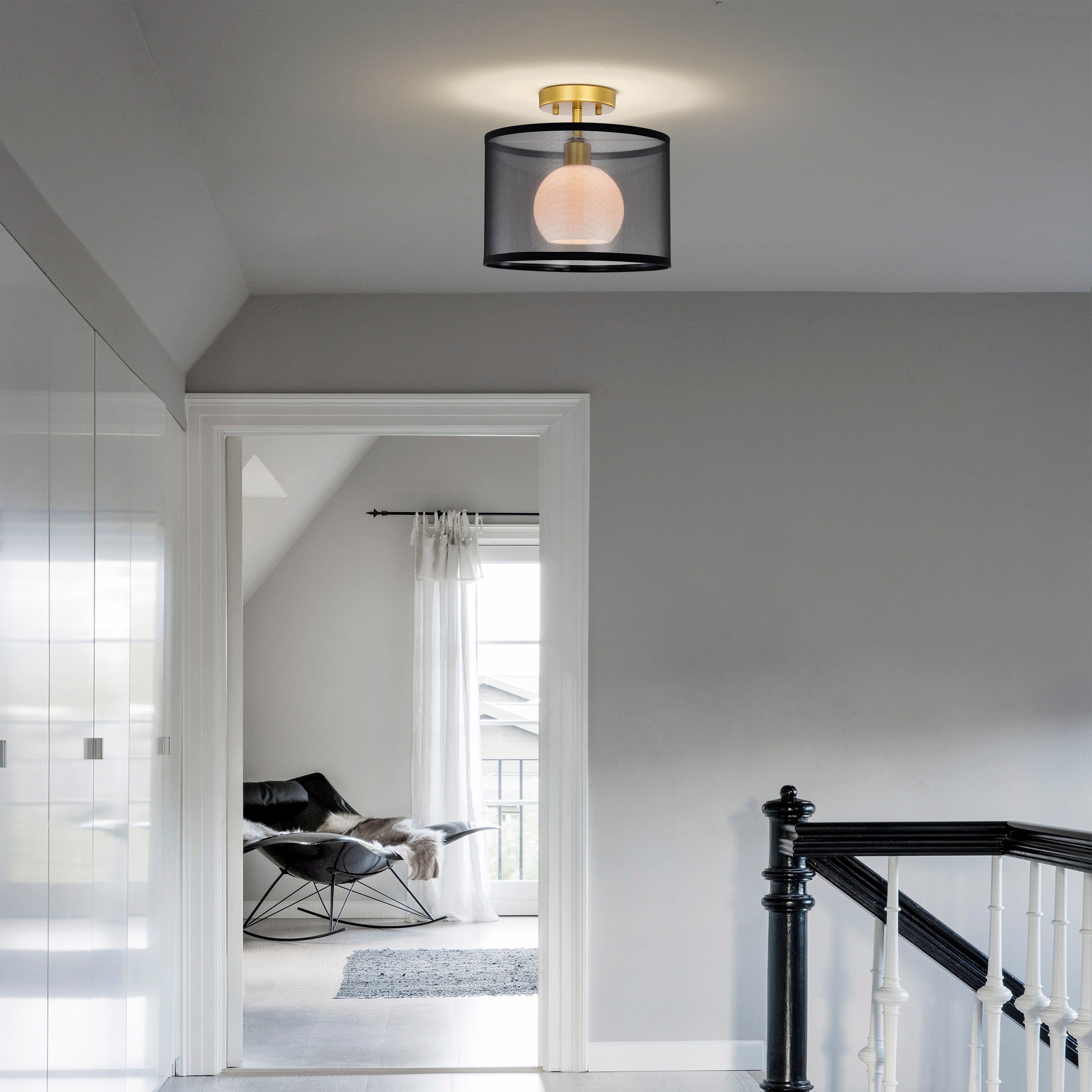 Modern&Contemporary Drum Semi-Flush Mount Light for living room