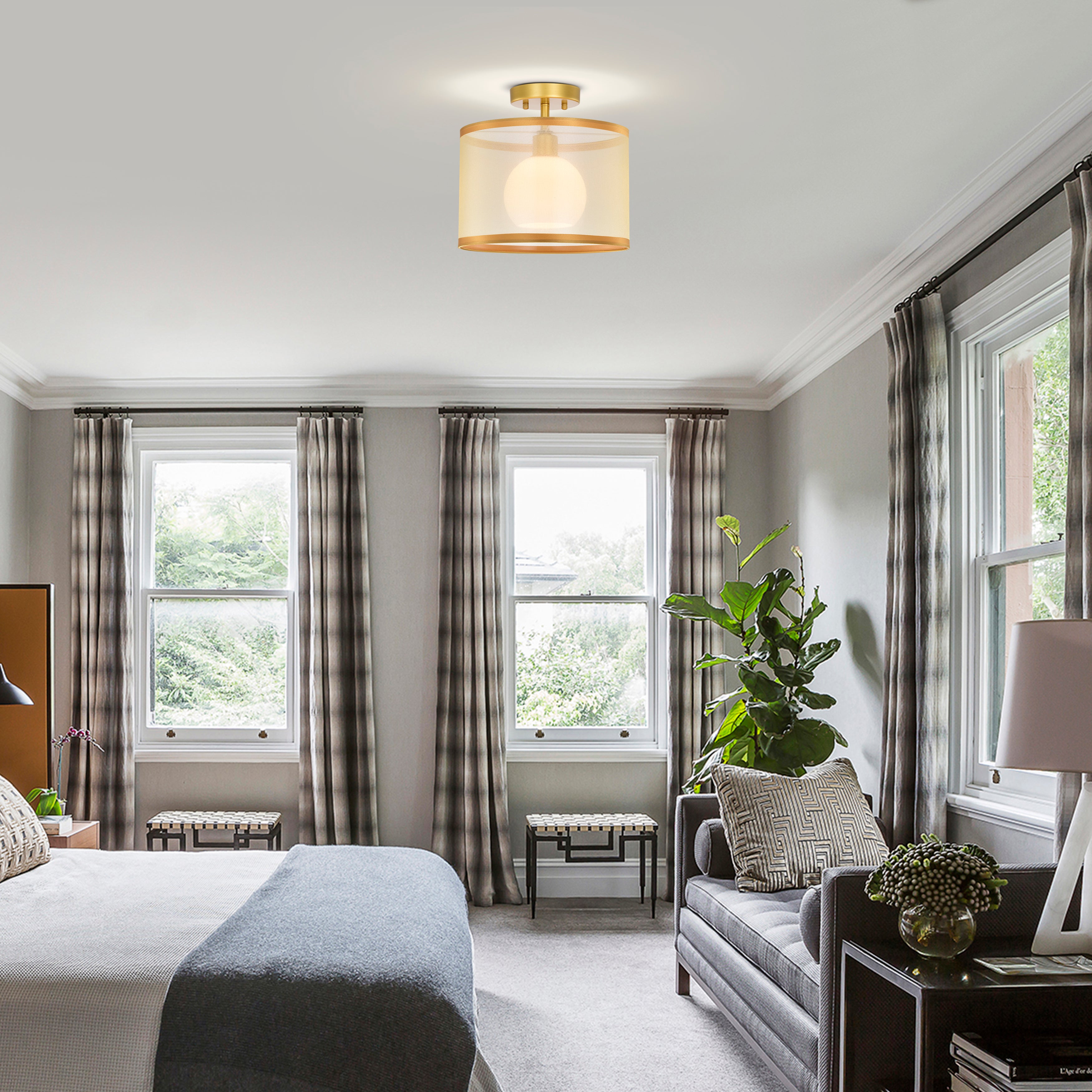 Modern&Contemporary Drum Semi-Flush Mount Light for living room