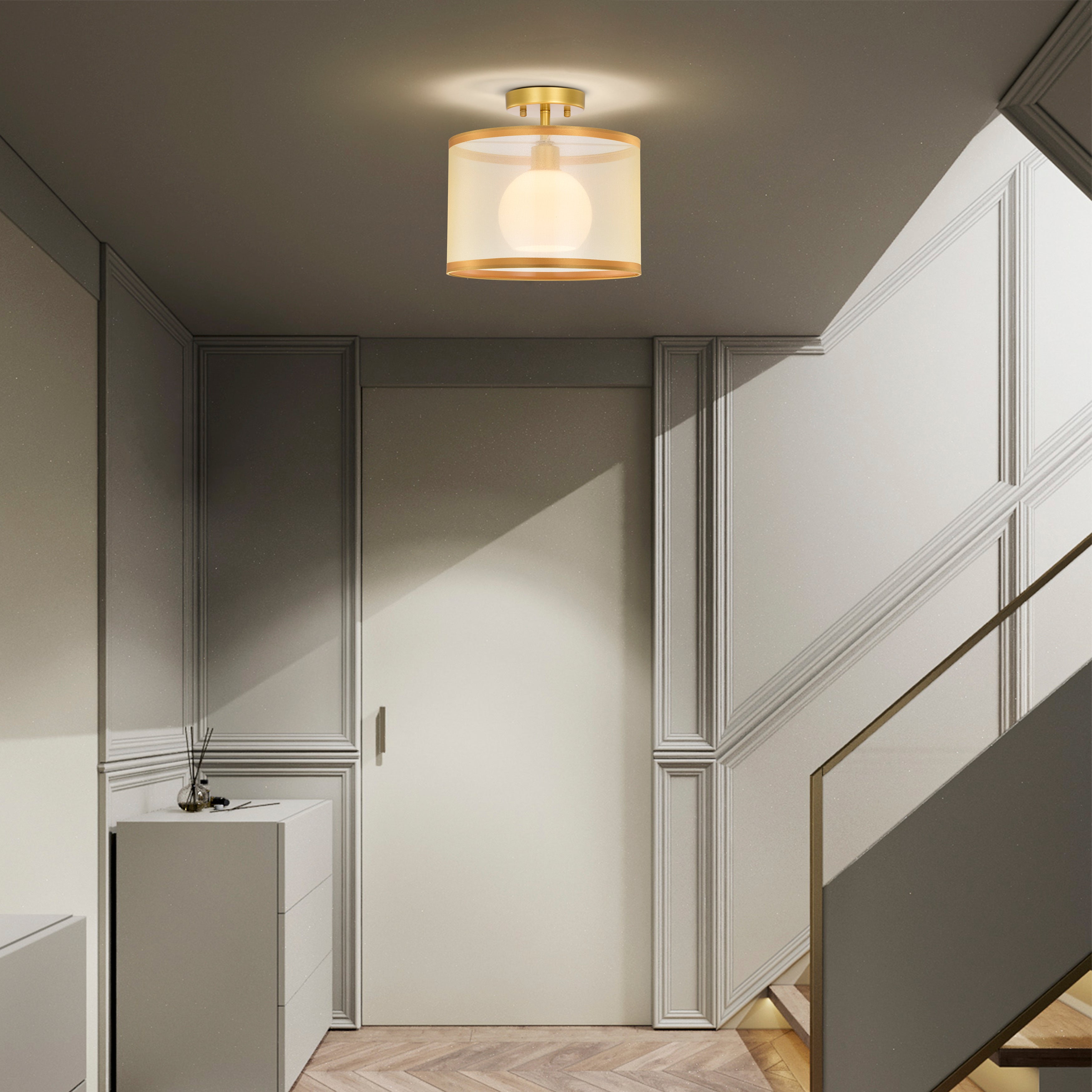 Modern&Contemporary Drum Semi-Flush Mount Light for living room