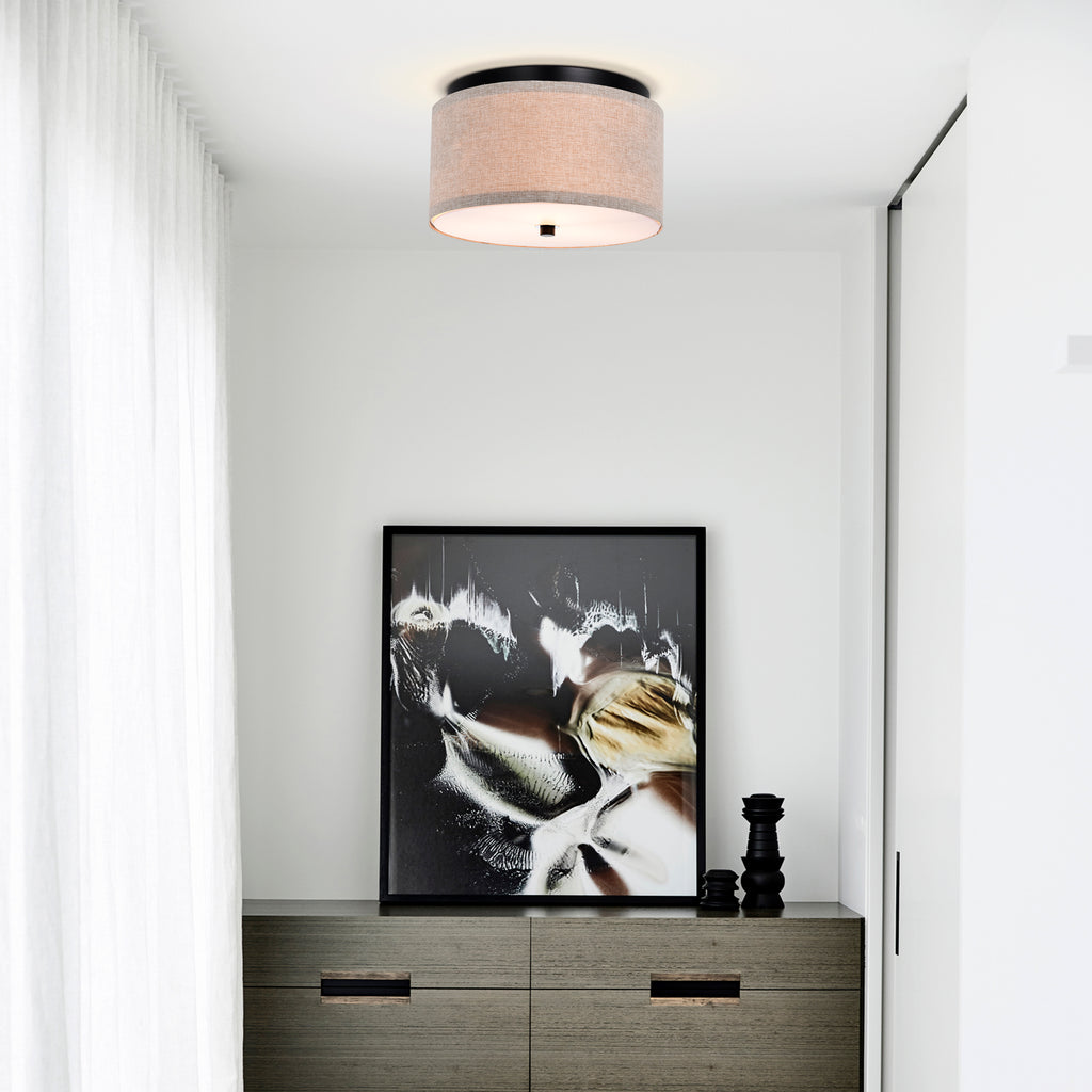 White Modern Drum Linen Semi-Flush Mount Light for hotel rooms