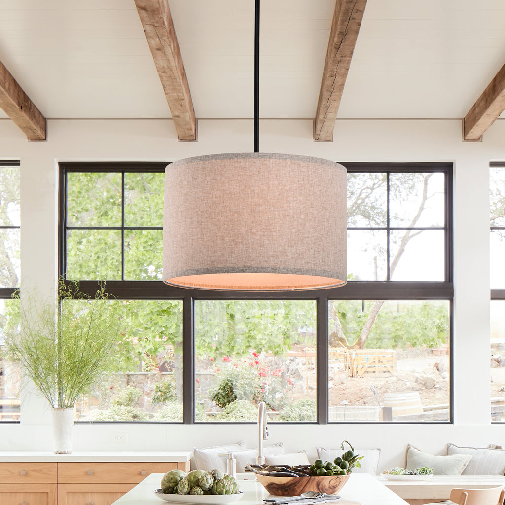 White Modern Drum Linen Semi-Flush Mount Light for living room