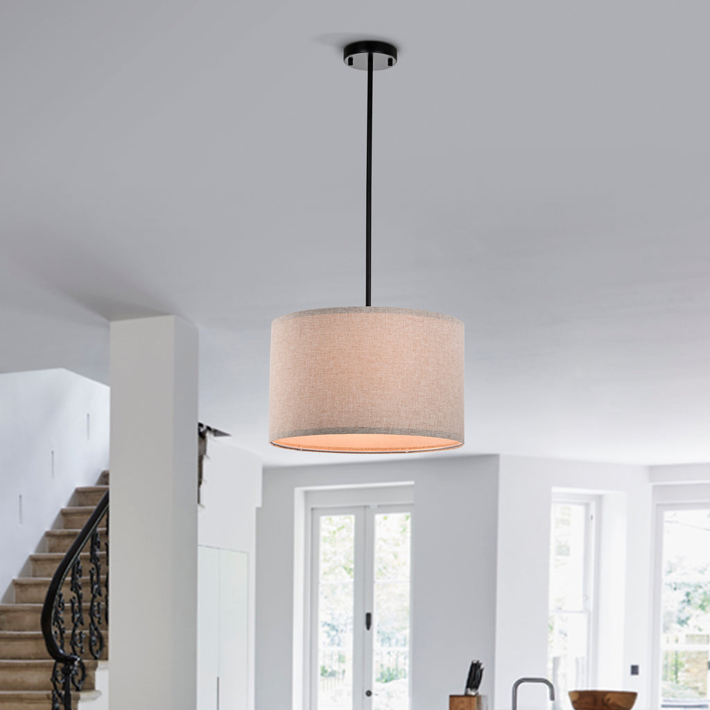 White Modern Drum Linen Semi-Flush Mount Light for living room
