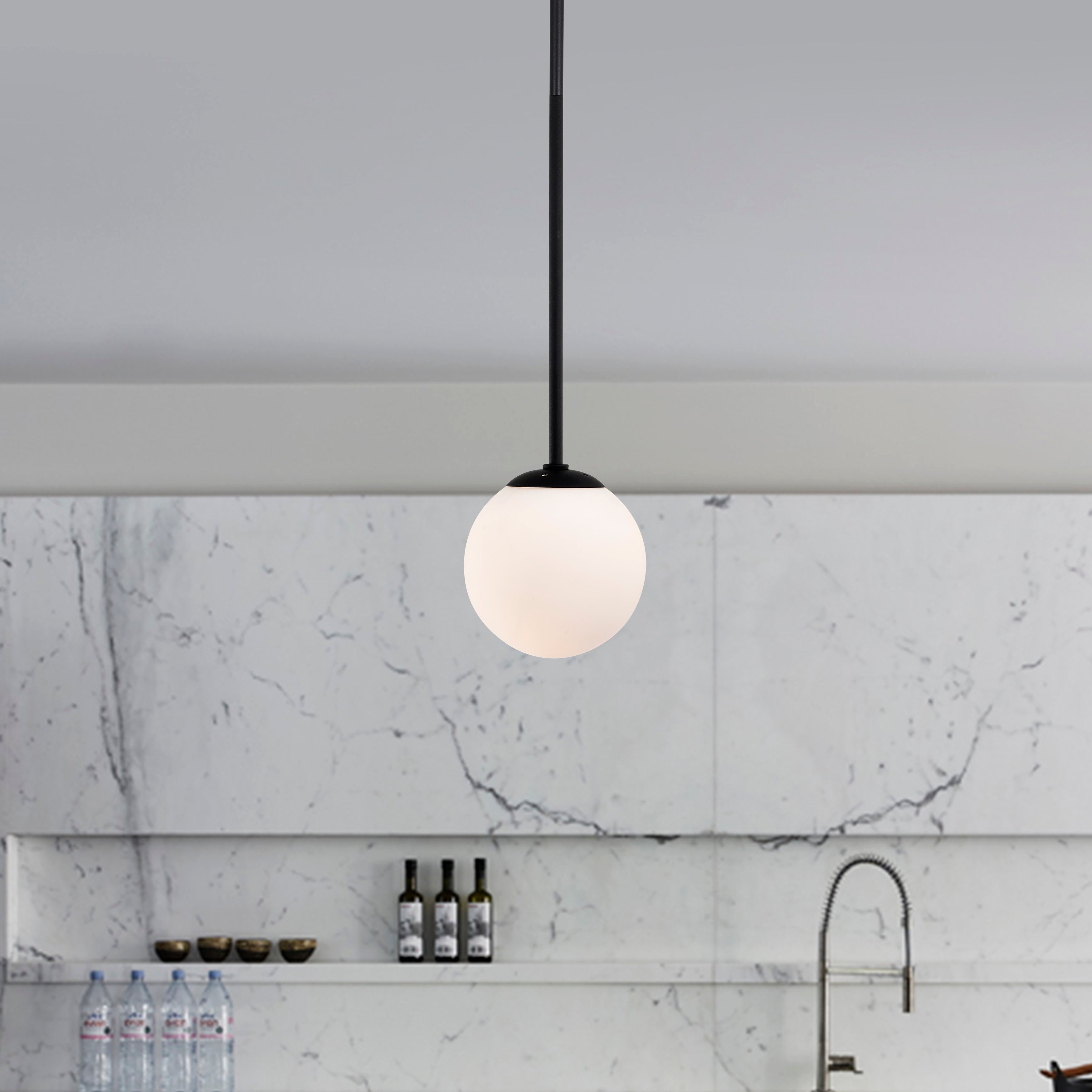 White Modern Globe Pendant Light with Frosted Glass for dining room