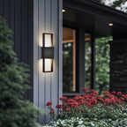Modern Up Down Outdoor Wall Light, Integrated LED Black Exterior Wall Sconce, 3000K Waterproof Porch Light for Garage Entryway Patio