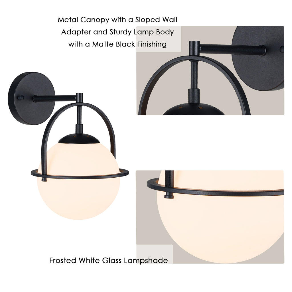 Modern Gold Wall Sconces with White Globe Glass for Bedroom 2 Pack