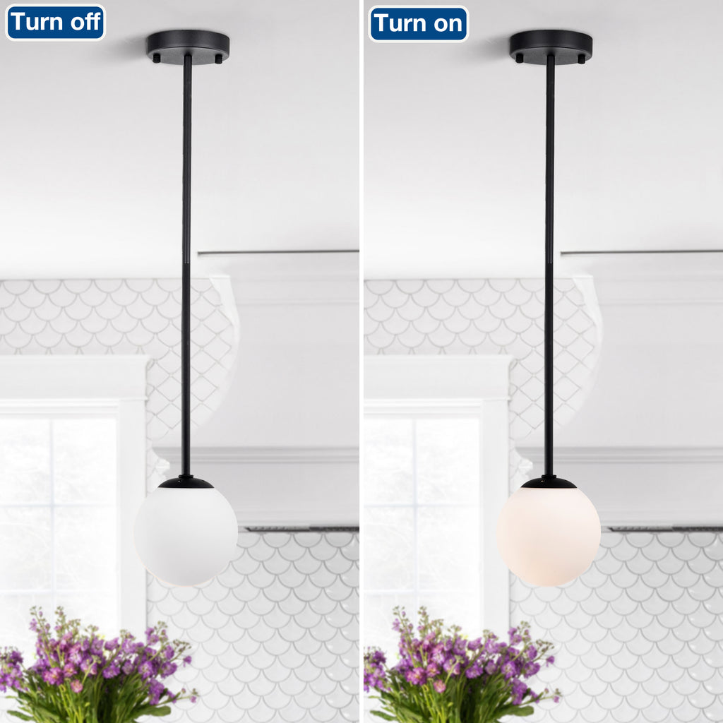 Black Globe Pendant Light Modern Matte Black Pendant Light Fixtures Over Kitchen Island with Frosted Glass Hanging Pendant Light Fixture