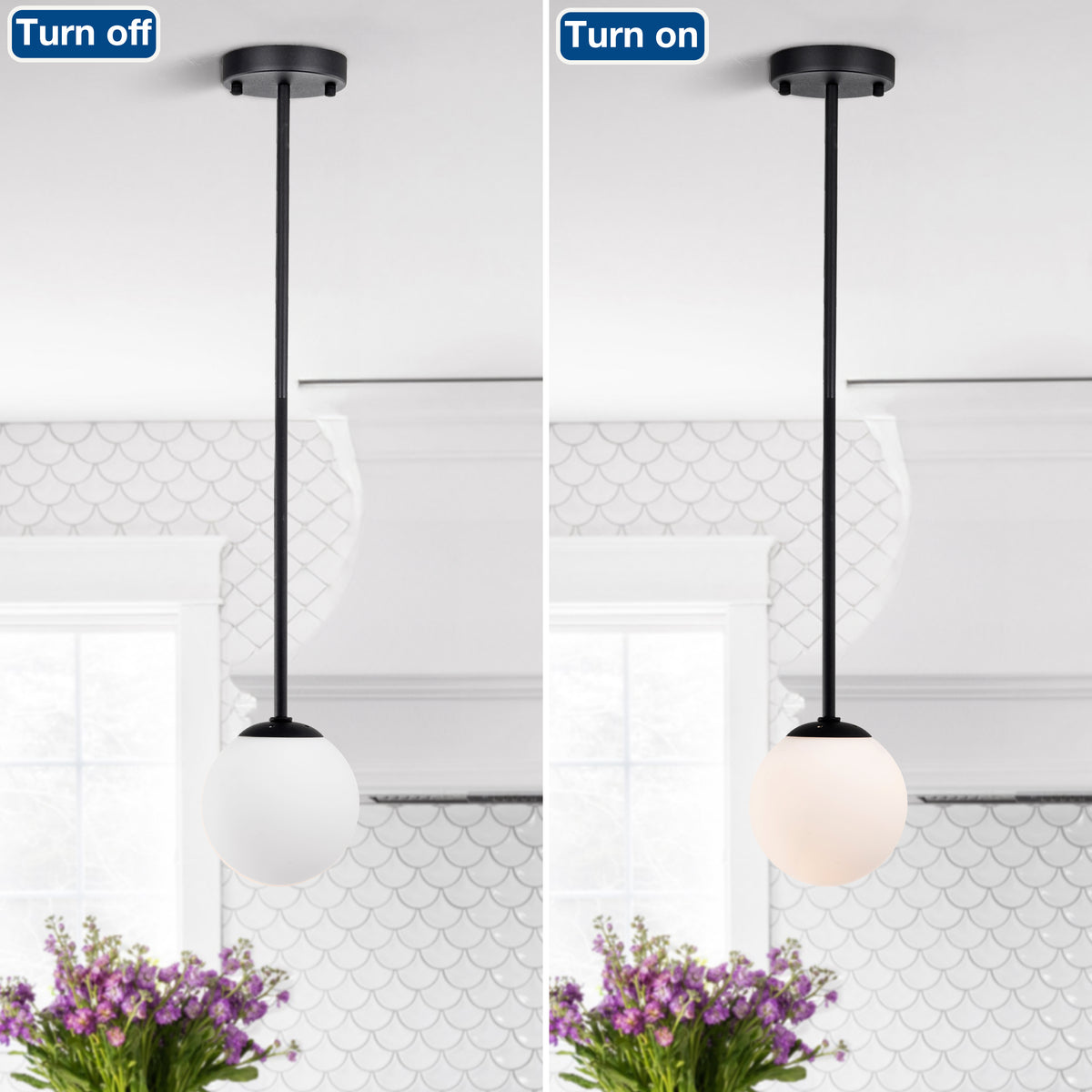 Black Globe Pendant Light Modern Matte Black Pendant Light Fixtures Over Kitchen Island with Frosted Glass Hanging Pendant Light Fixture