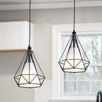 Farmhouse Black Pendant Light Fixtures with White Fabric Shade 2 pack