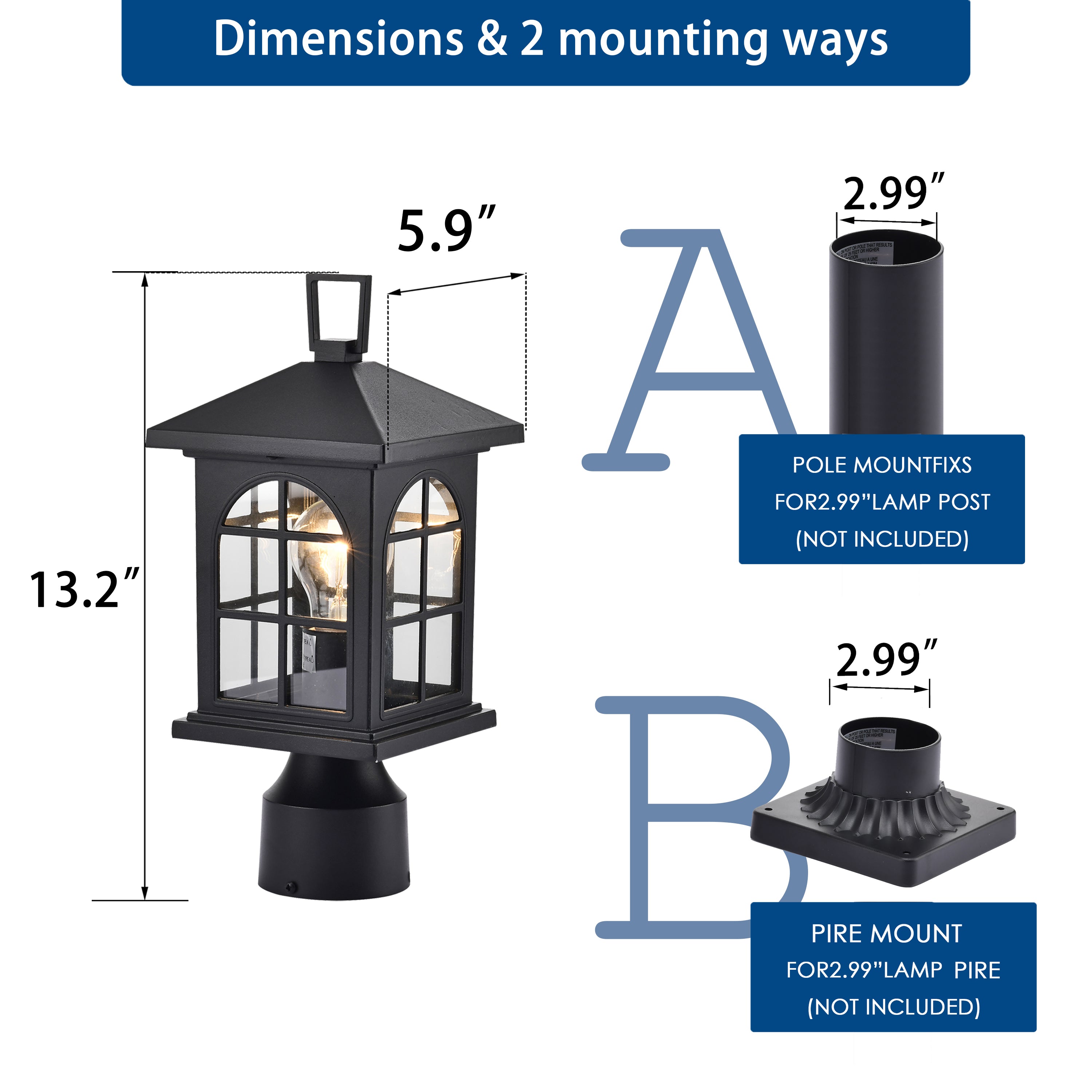 Outdoor Post Light Fixture (Set of 2)