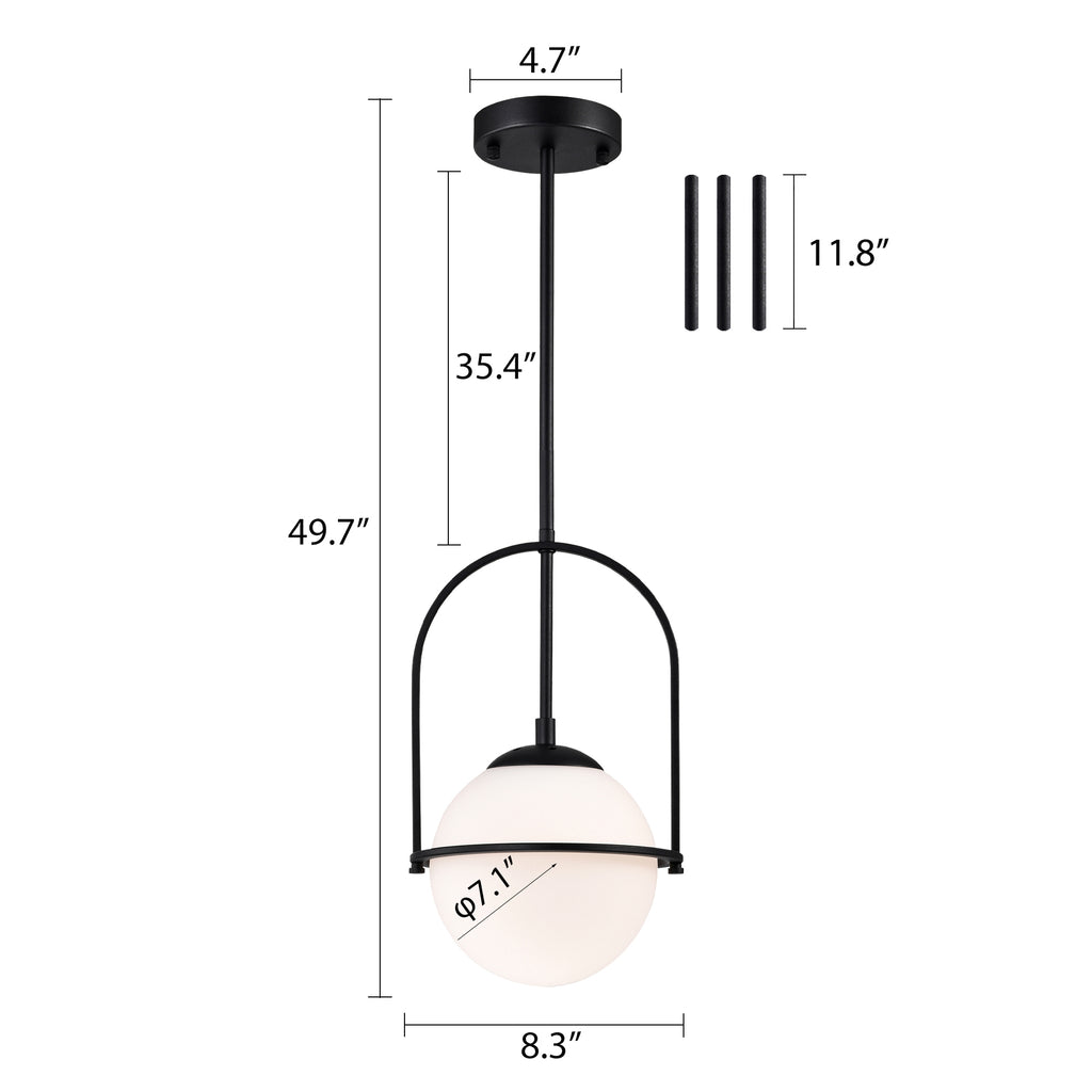 Black Pendant Light Fixtures Cream White Glass Pendant Light 1-Light Globe Pendant Light Modern Pendant Lights Kitchen Island Mid Century Chandelier