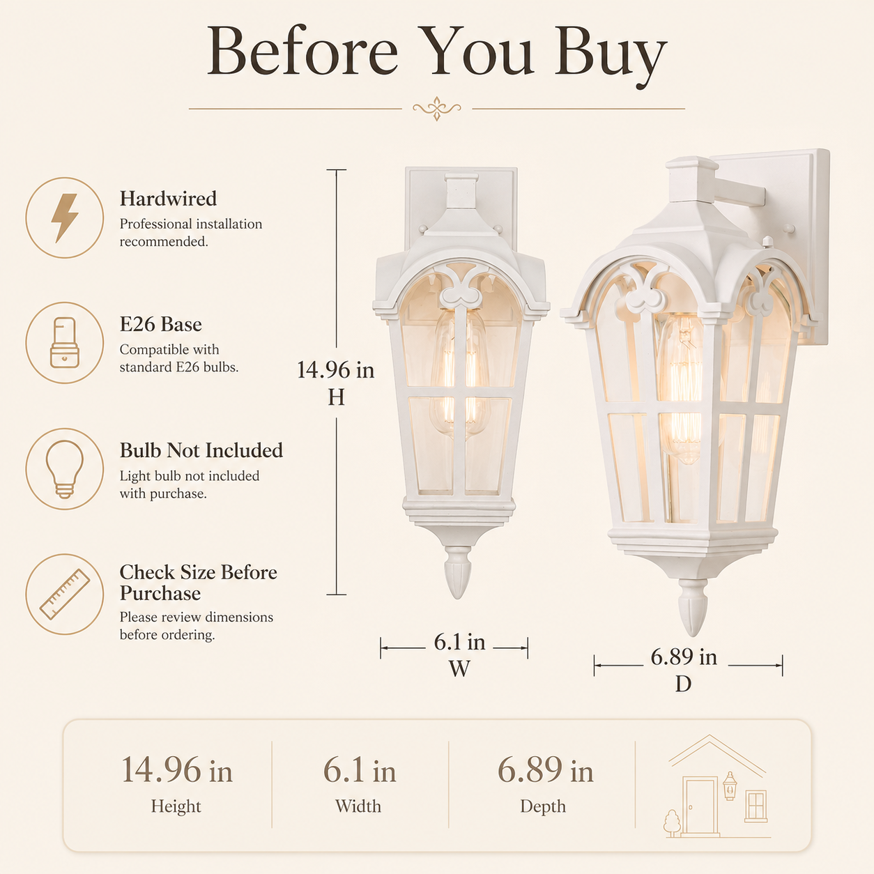 Traditional Outdoor Wall Lantern with Clear Glass, White