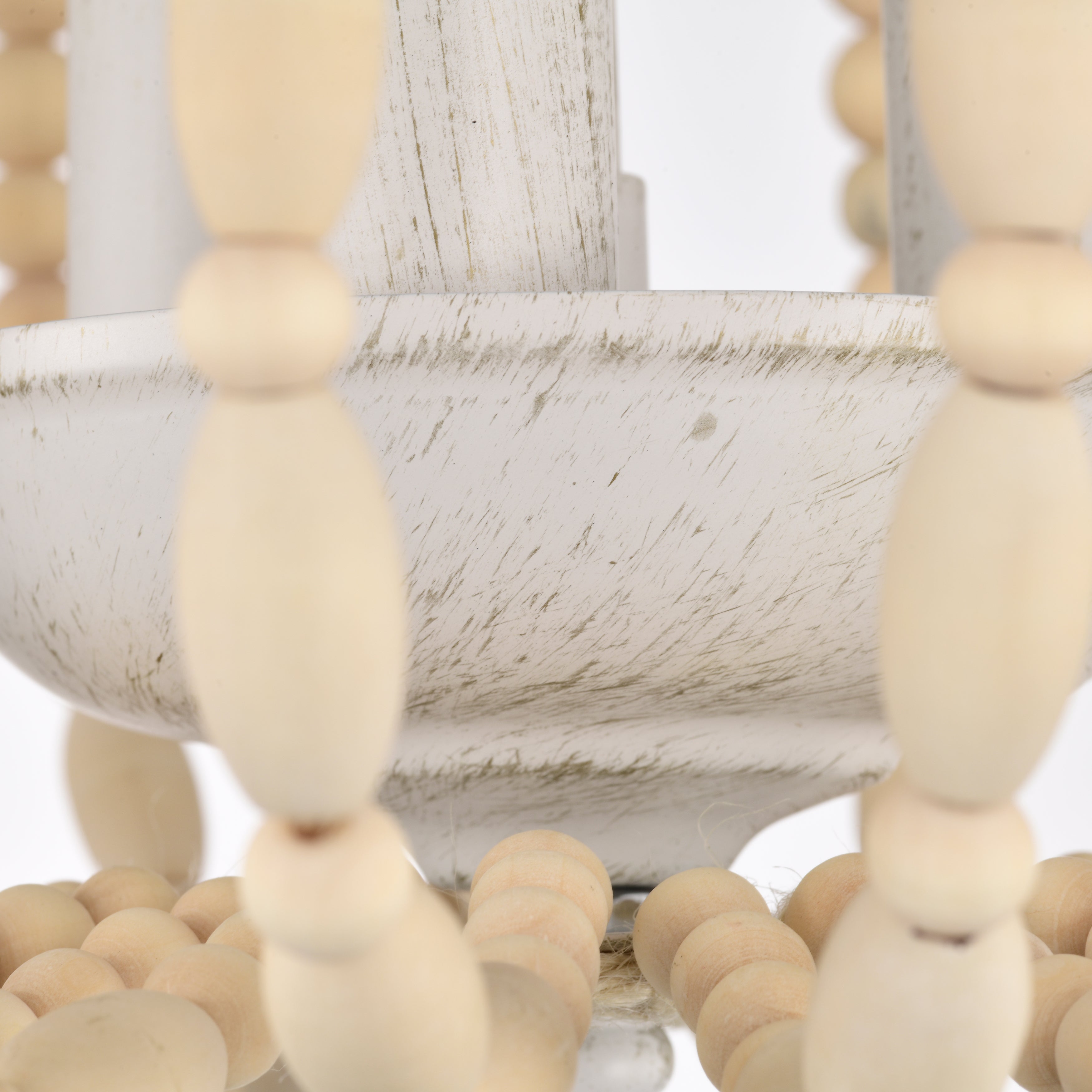 Wood Beaded Flush Mount Ceiling Light Boho Chandeliers Light Fixture 3 Light