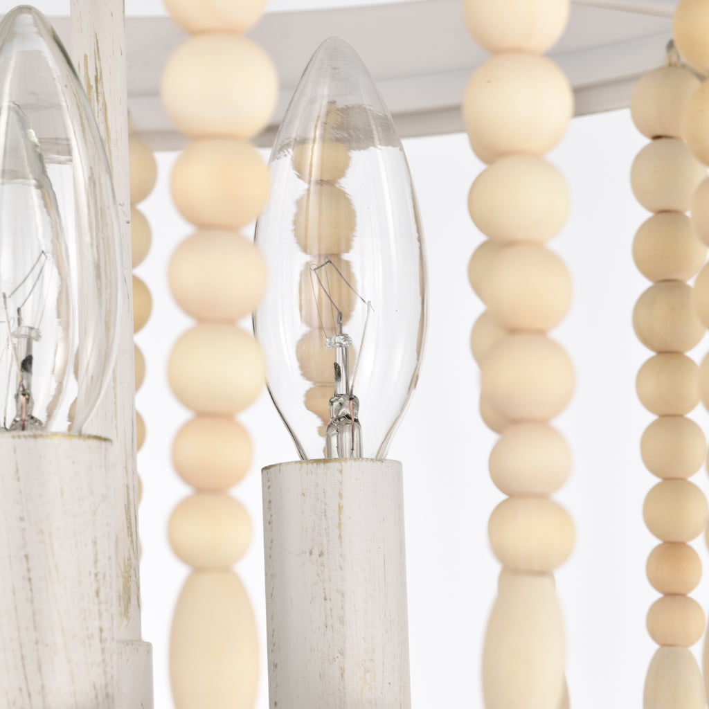Wood Beaded Flush Mount Ceiling Light Boho Chandeliers Light Fixture 3 Light