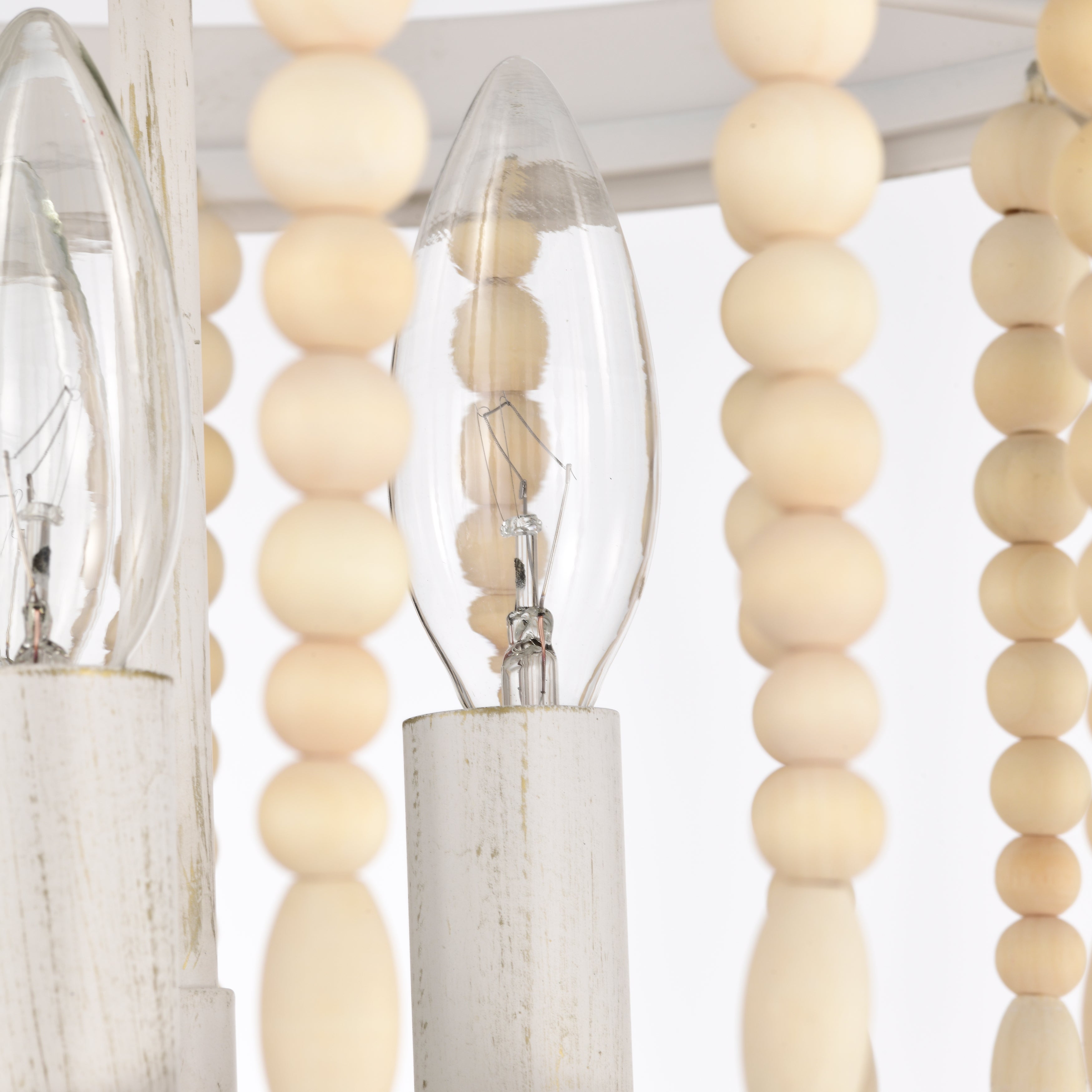 Wood Beaded Flush Mount Ceiling Light Boho Chandeliers Light Fixture 3 Light