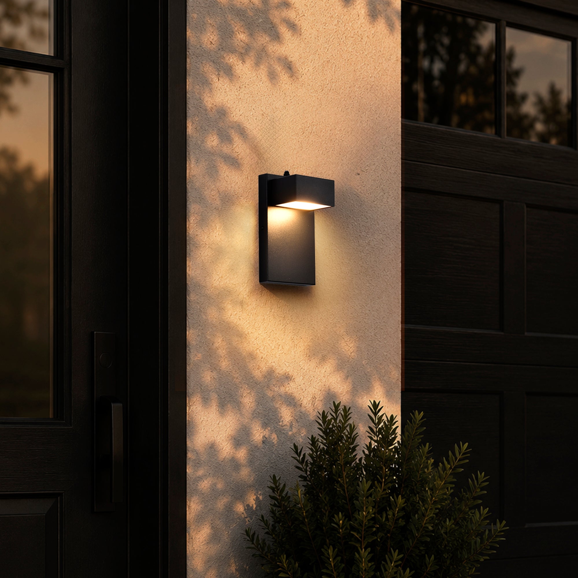 2-Pack 7.8" Dusk-to-Dawn Integrated LED Outdoor Wall Lights, Black