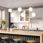 Milk White Glass 150mm Pendant Light Fixture, 7W, One Light Hanging Fixture for Kitchen Island, Adjustable Length Indoor Lighting for Dinning Room Bedroom