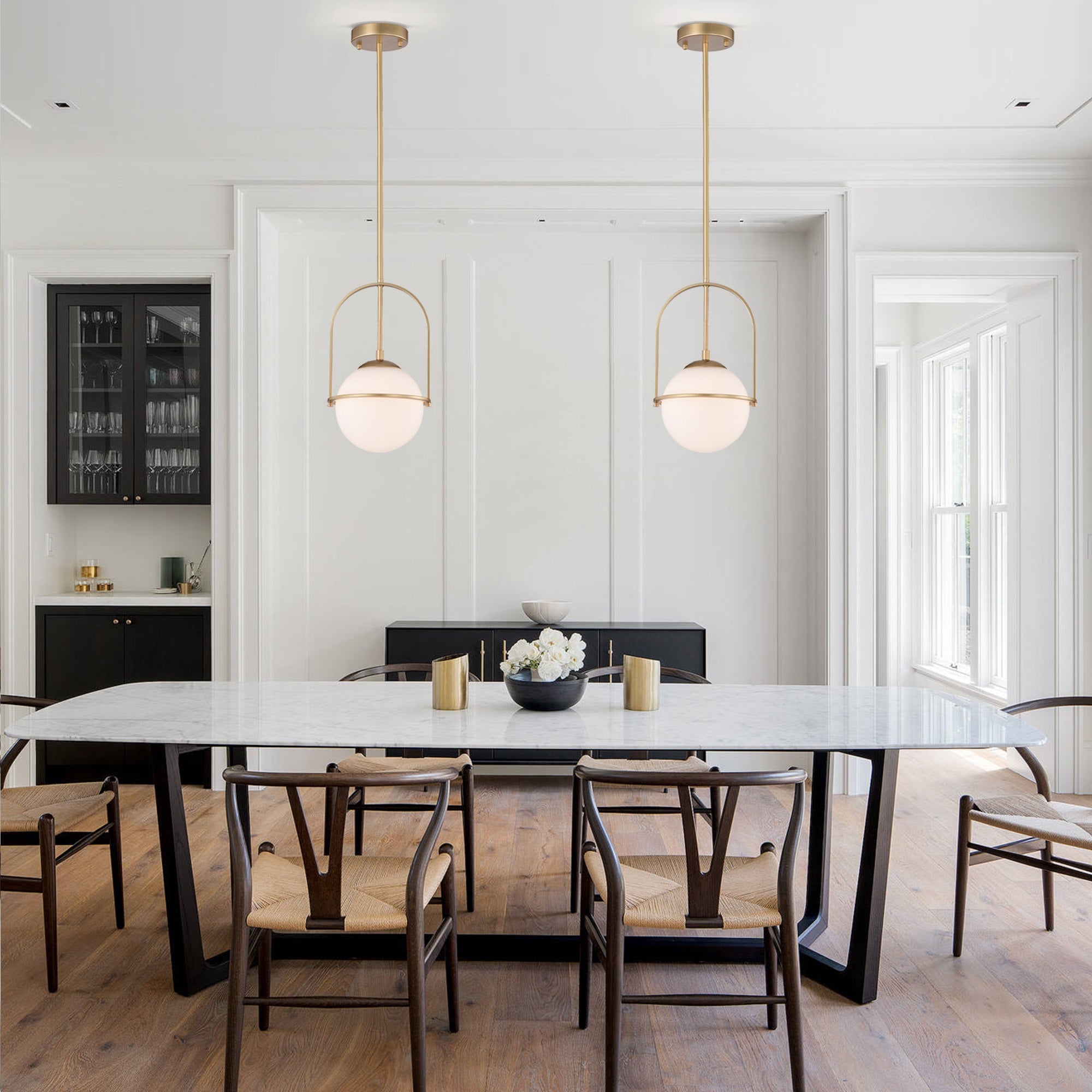 Mid-Century Modern White Glass Semi-Flush Ceiling Light Fixtures 2-Light