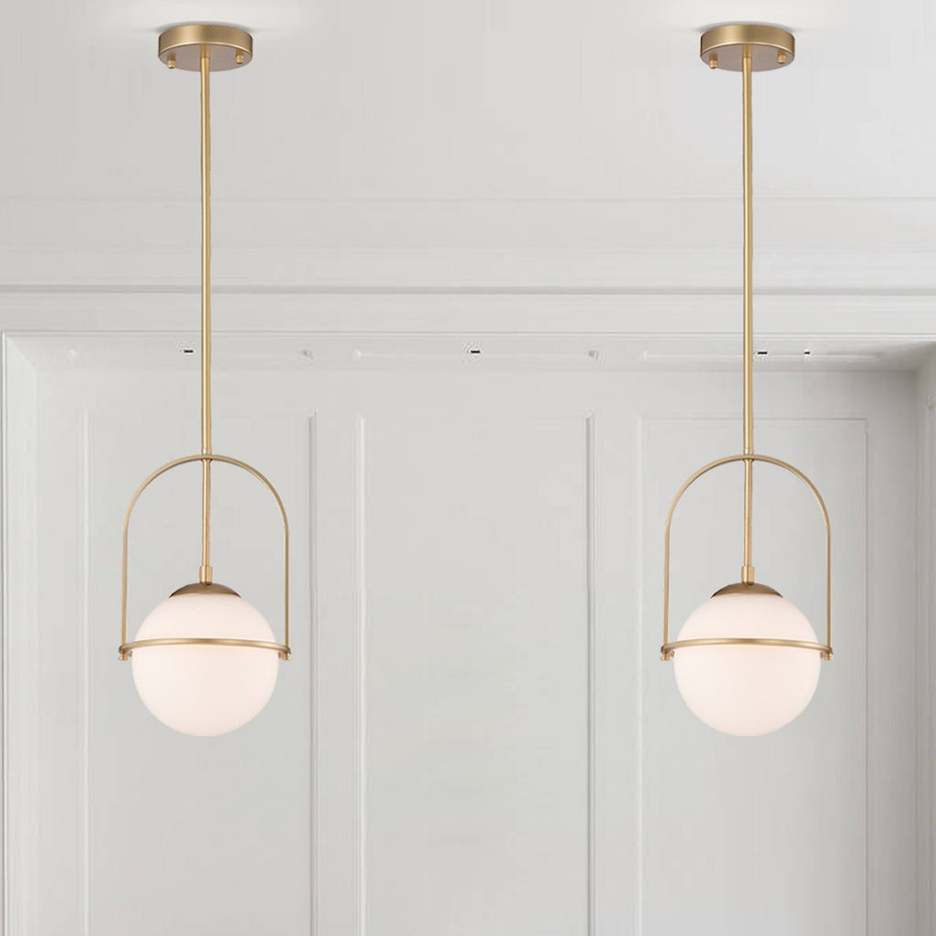 Mid-Century Modern White Glass Semi-Flush Ceiling Light Fixtures 2-Light