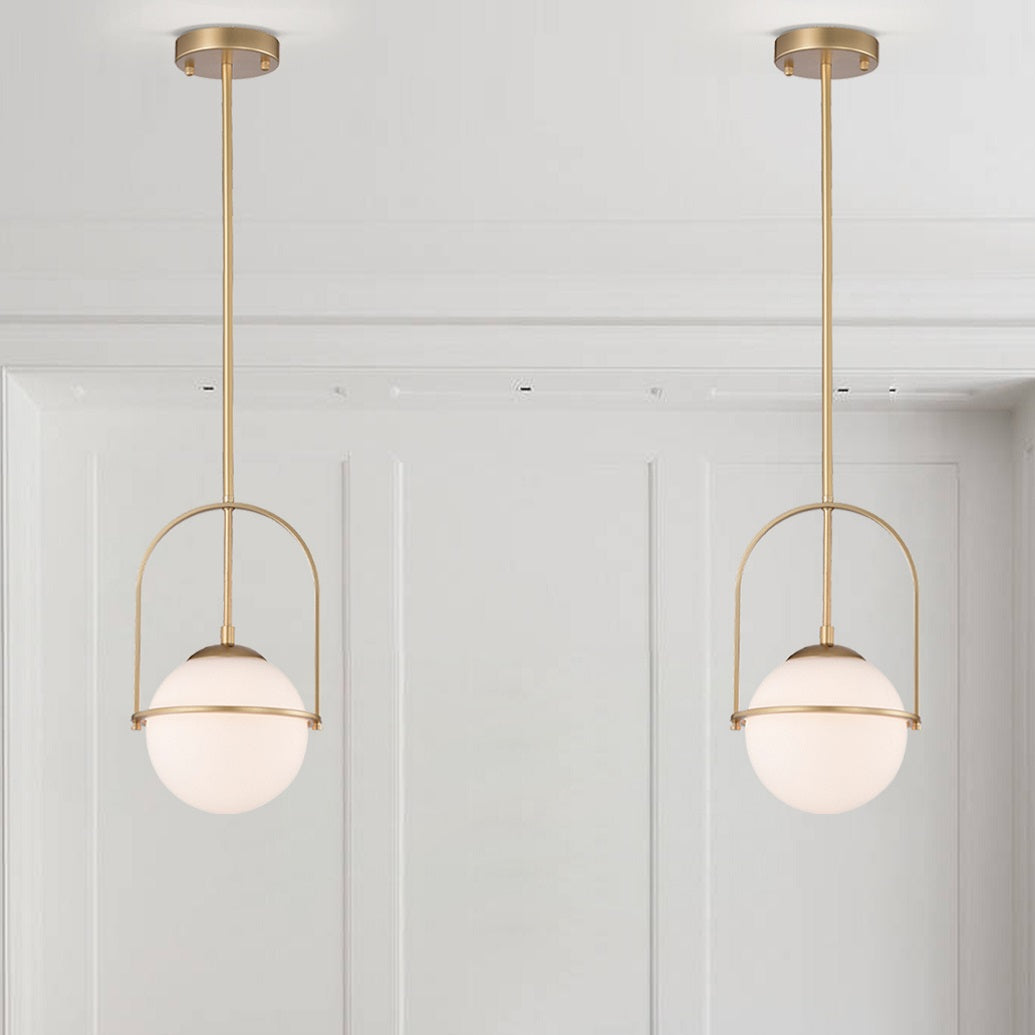 Mid-Century Modern White Glass Semi-Flush Ceiling Light Fixtures 2-Light