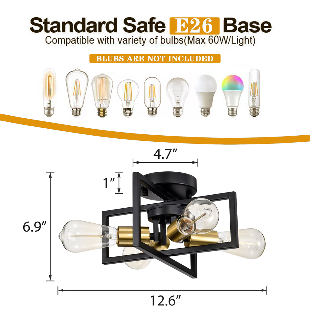 Industrial Modern Sputnik Ceiling Light Black & Gold Fixtures