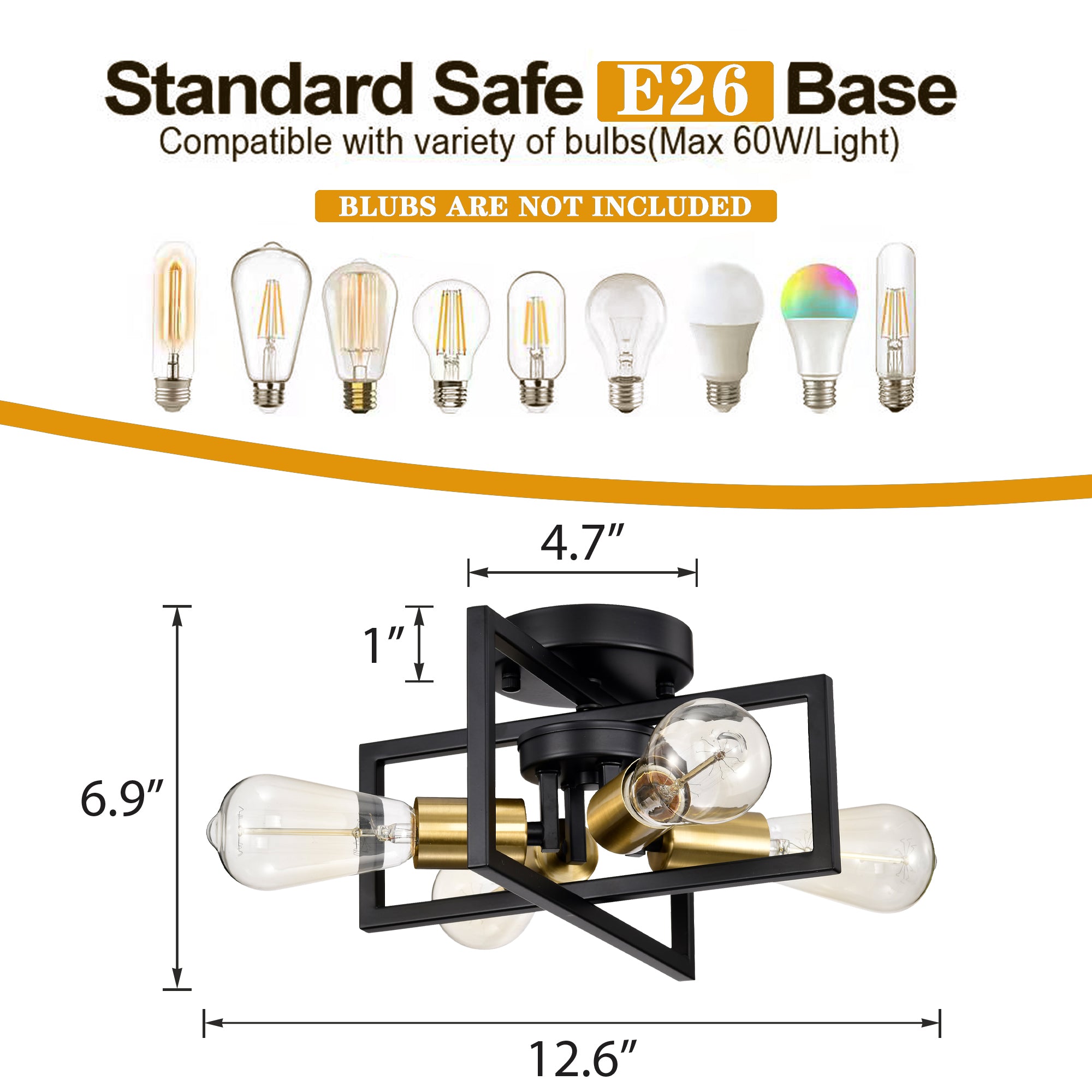 Industrial Modern Sputnik Ceiling Light Black & Gold Fixtures