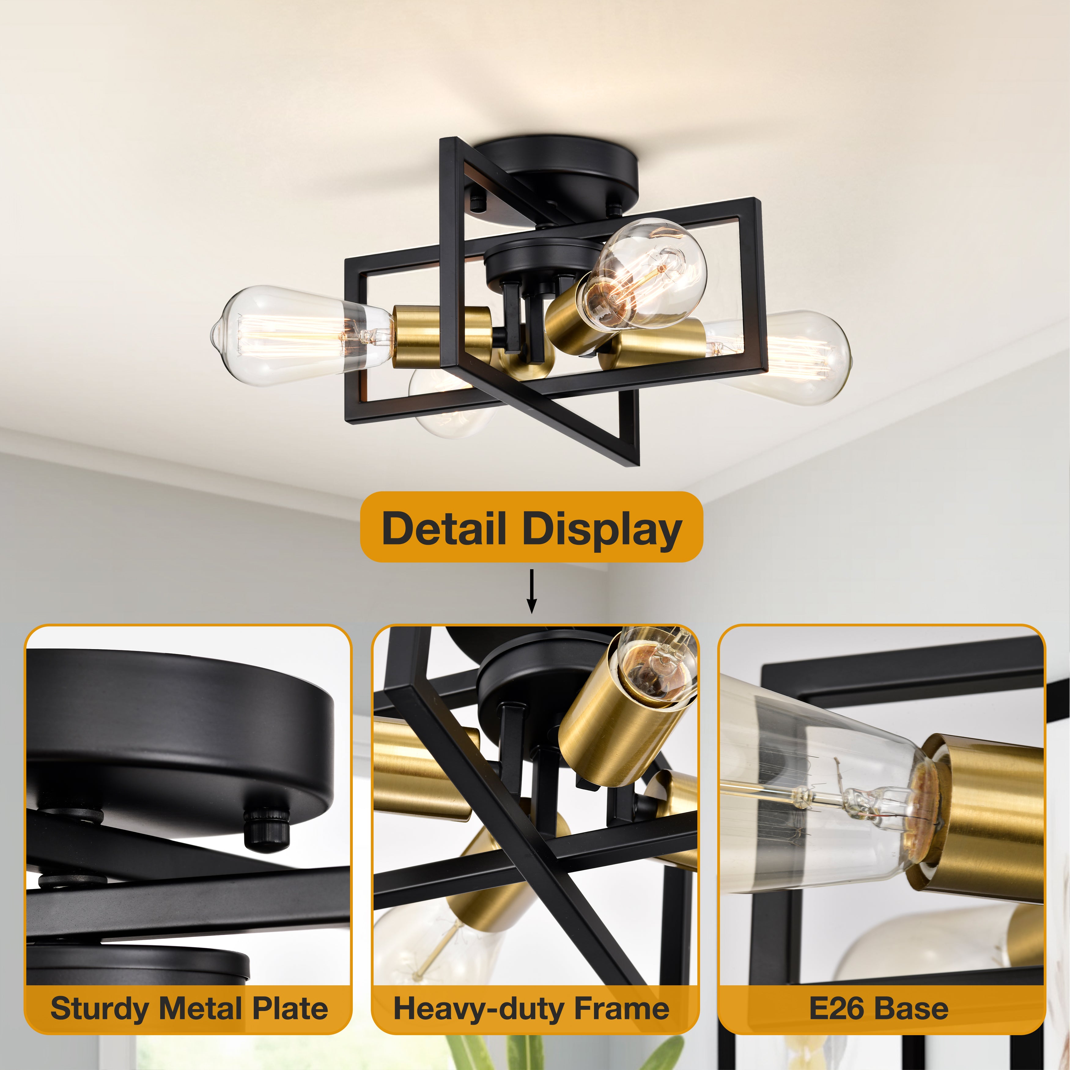 Industrial Modern Sputnik Ceiling Light Black & Gold Fixtures