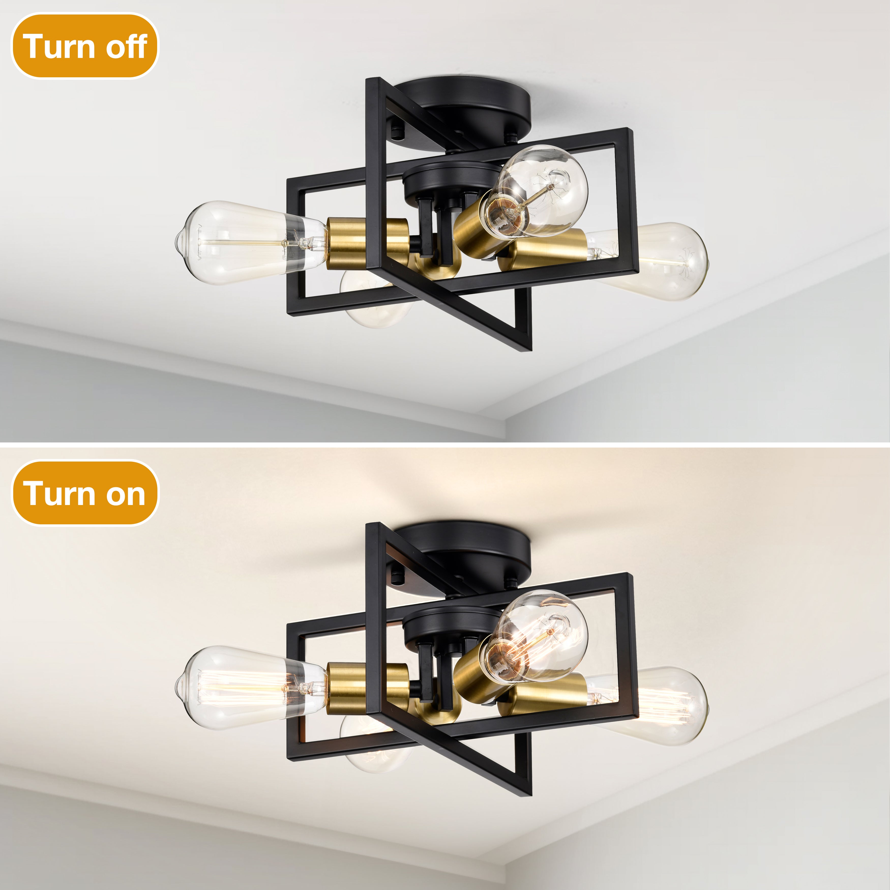 Industrial Modern Sputnik Ceiling Light Black & Gold Fixtures