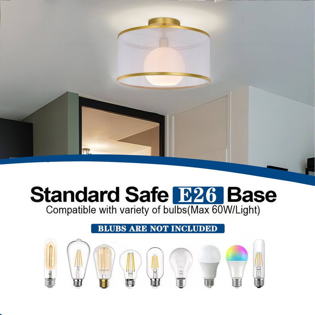 Gold & White Modern Drum Polyvinyl Chloride Semi-Flush Mount Light