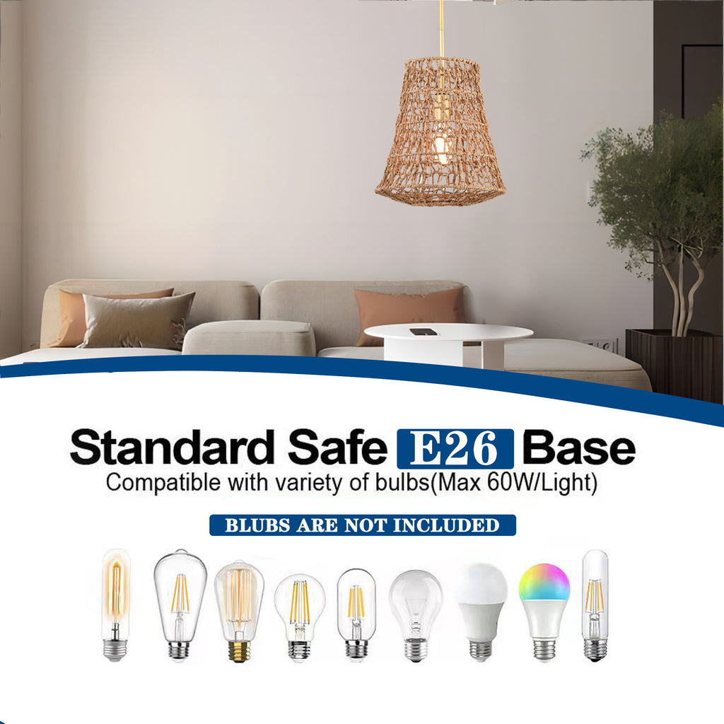 Bohemian Woven Rattan Pendant Light with lantern shape for dining room