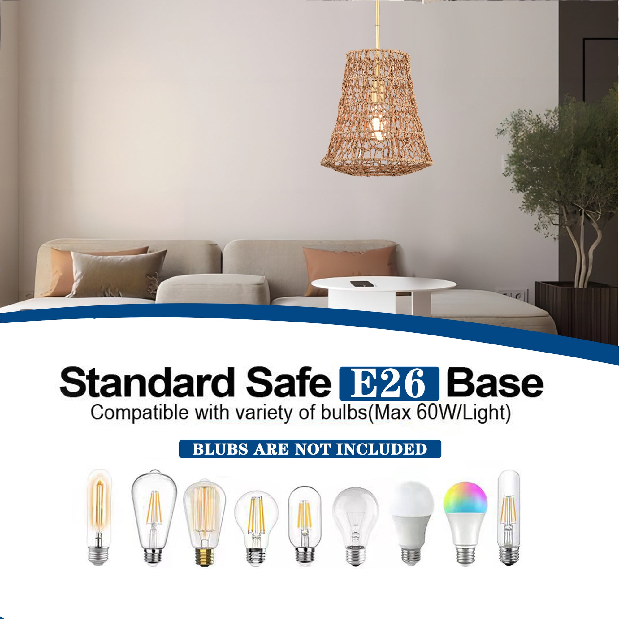 Bohemian Woven Rattan Pendant Light with lantern shape for dining room