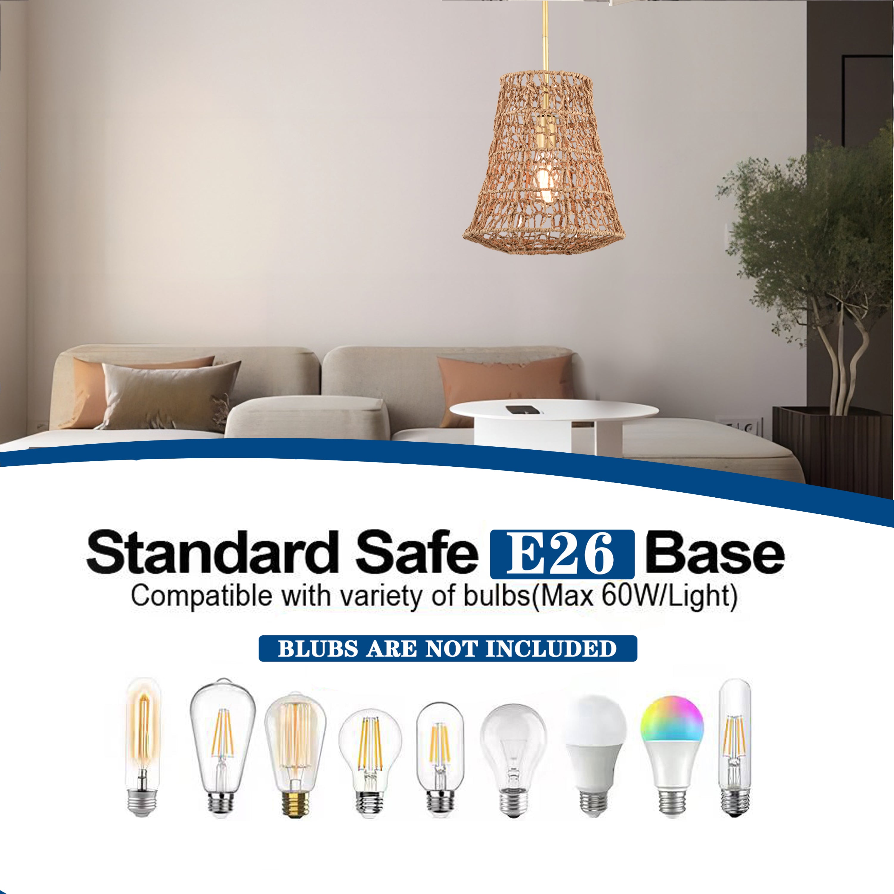Bohemian Woven Rattan Pendant Light with lantern shape for dining room