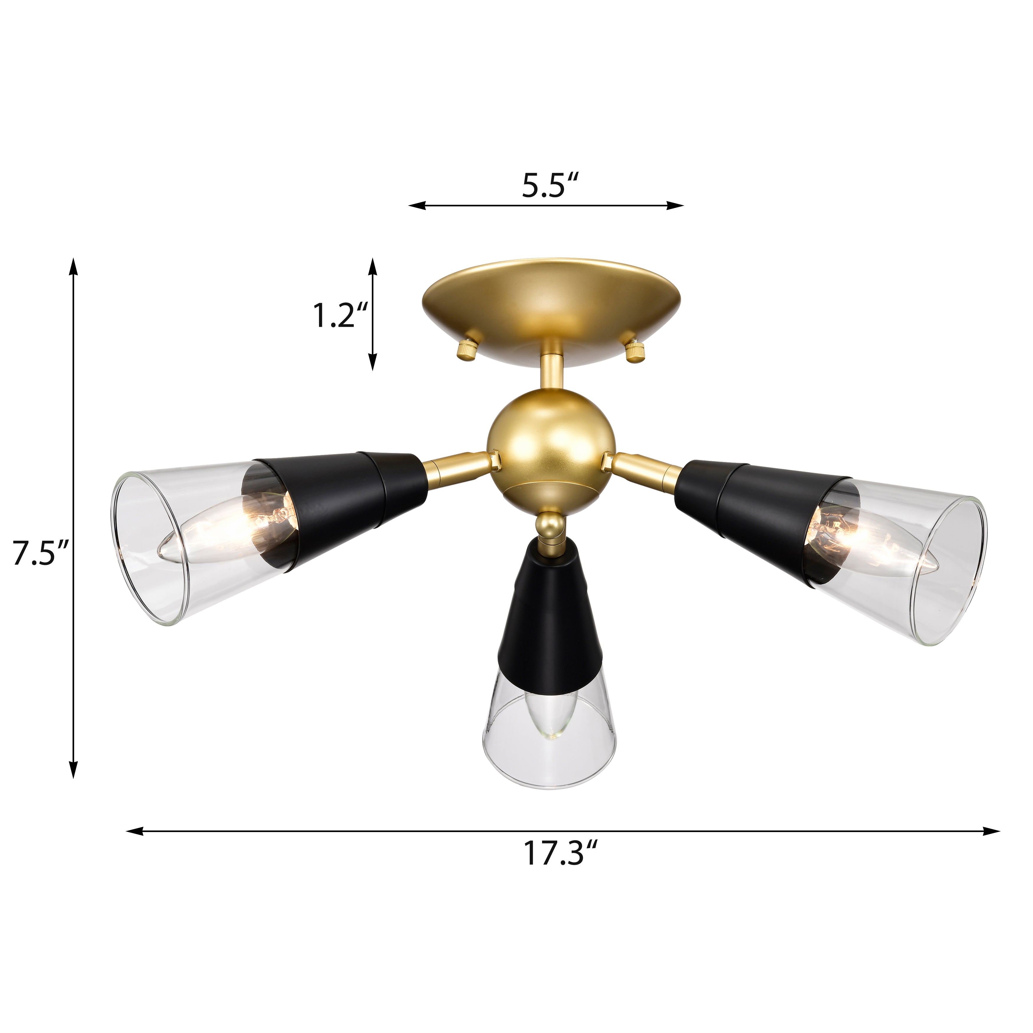 Modern Silver&Gold Sputnik Semi-Flush Mount Light with 3 bulbs