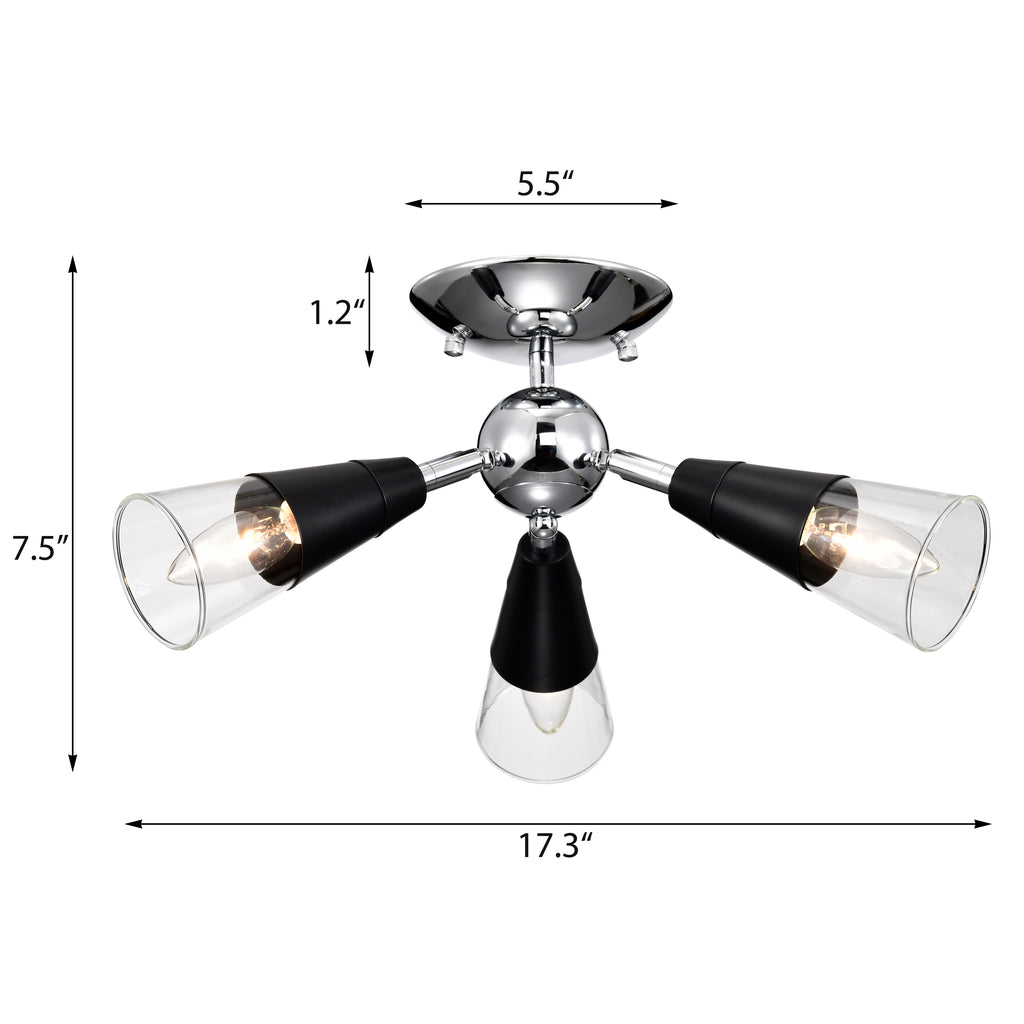 Modern Silver&Gold Sputnik Semi-Flush Mount Light with 3 bulbs
