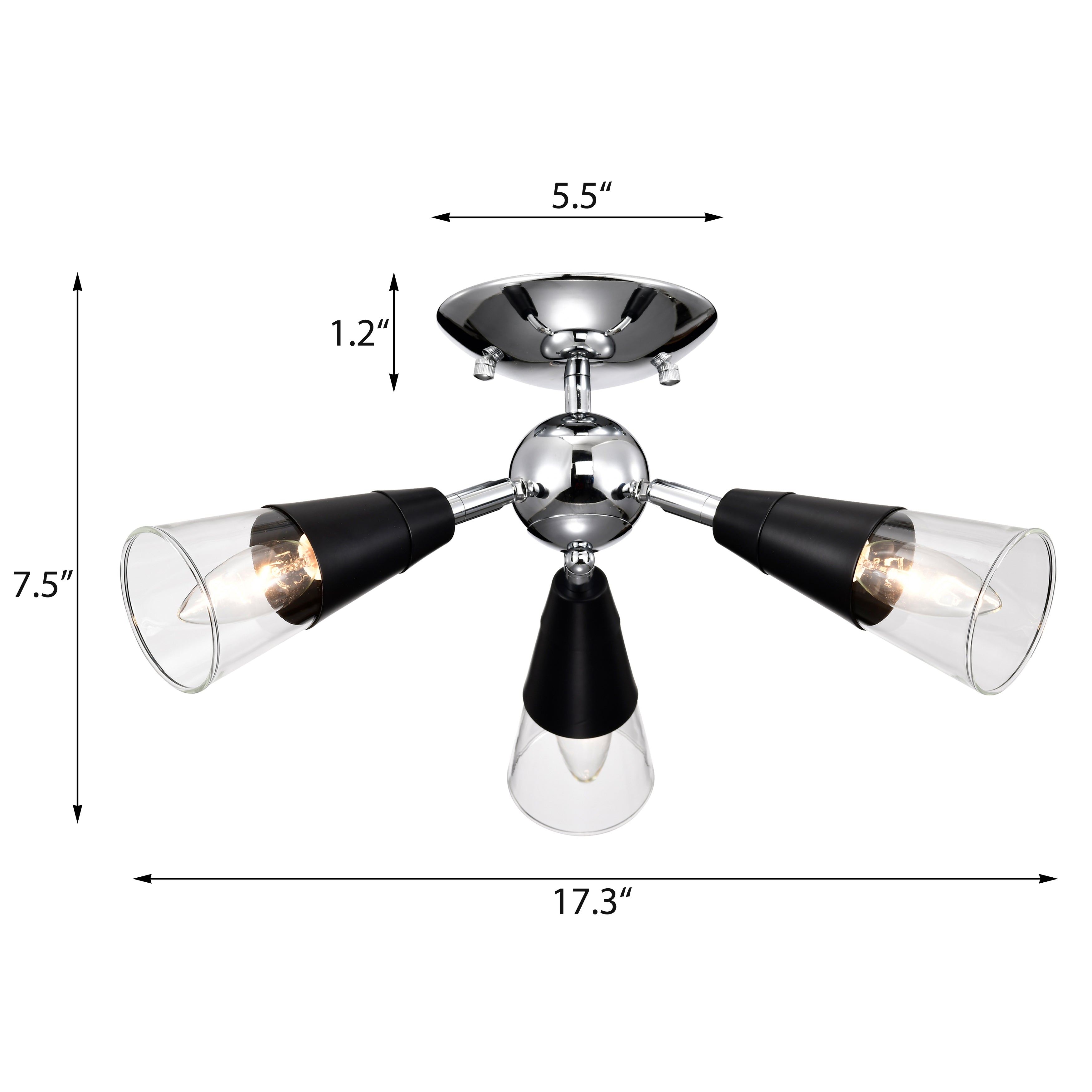 Modern Silver&Gold Sputnik Semi-Flush Mount Light with 3 bulbs