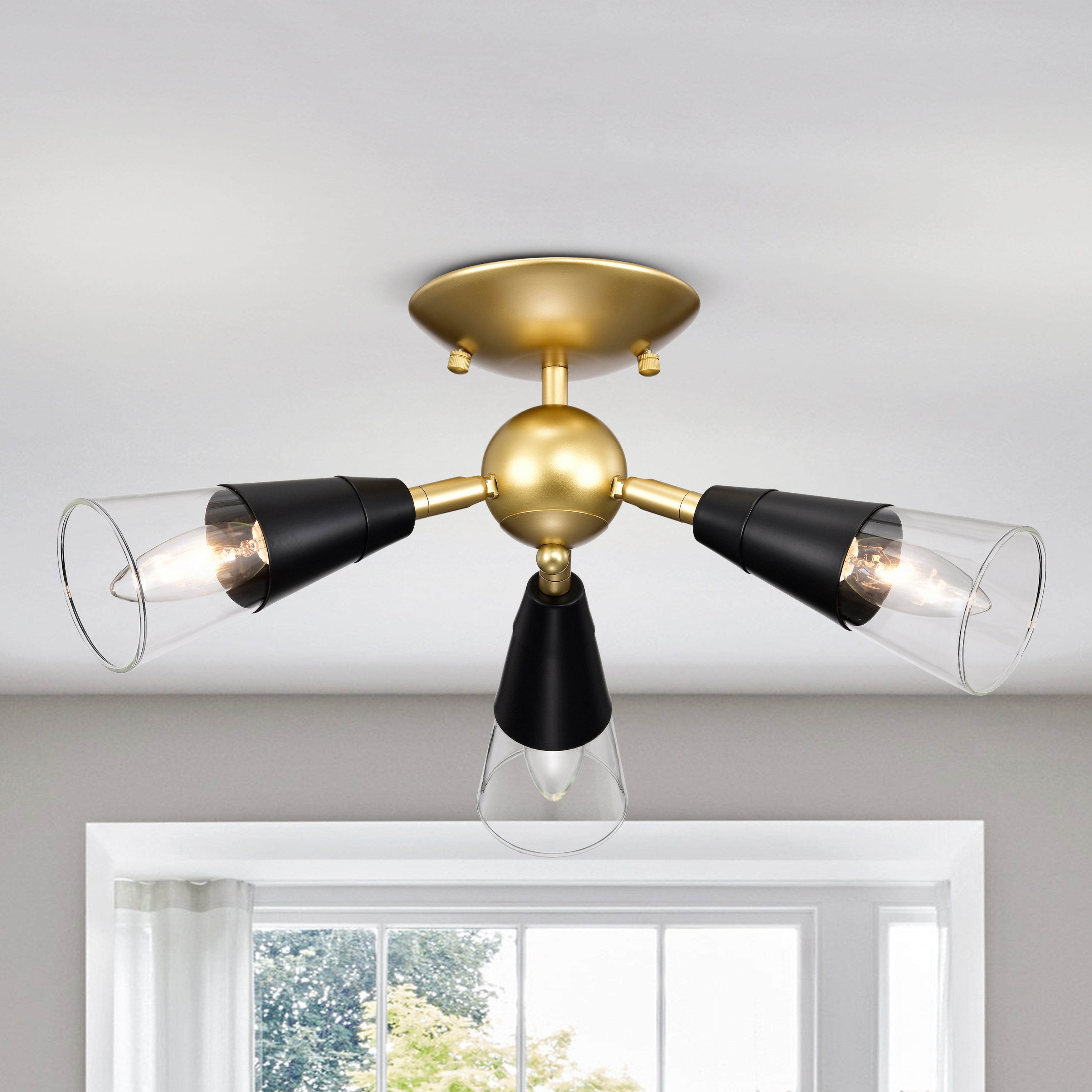 Modern Silver&Gold Sputnik Semi-Flush Mount Light with 3 bulbs