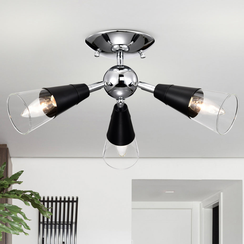 Modern Silver&Gold Sputnik Semi-Flush Mount Light with 3 bulbs