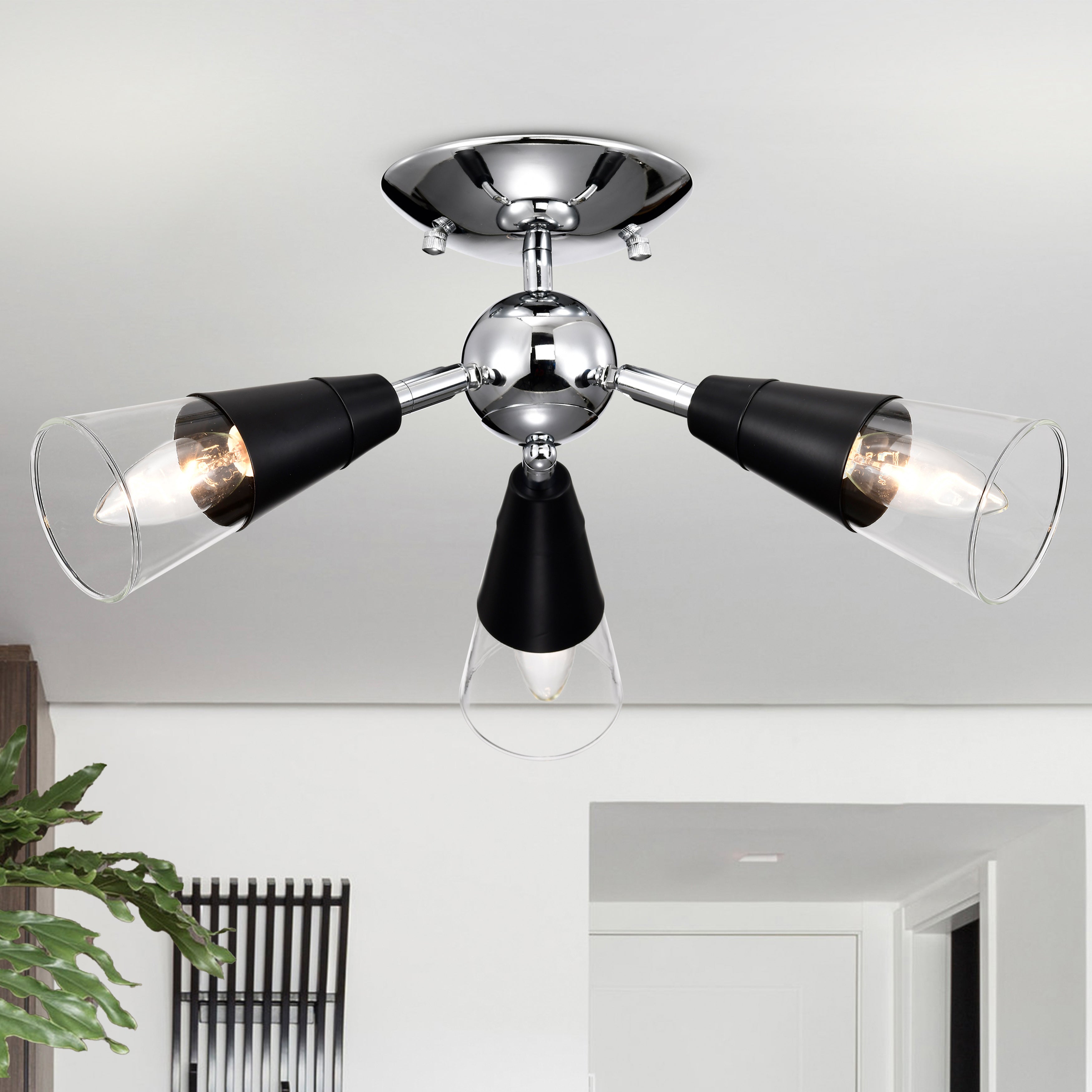 Modern Silver&Gold Sputnik Semi-Flush Mount Light with 3 bulbs
