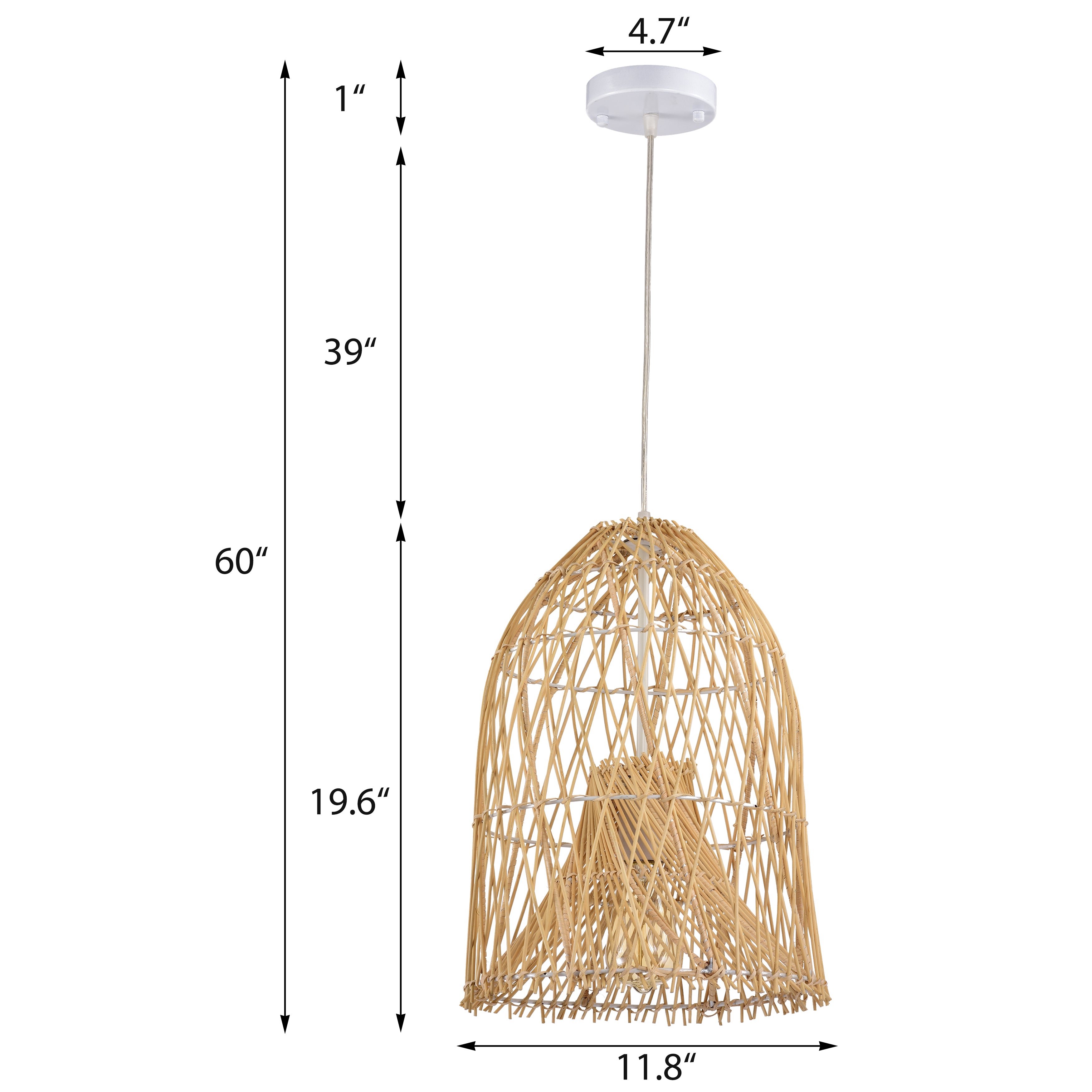 Beige Bohemian Bell Woven Rattan Pendant Light for children's bedroom