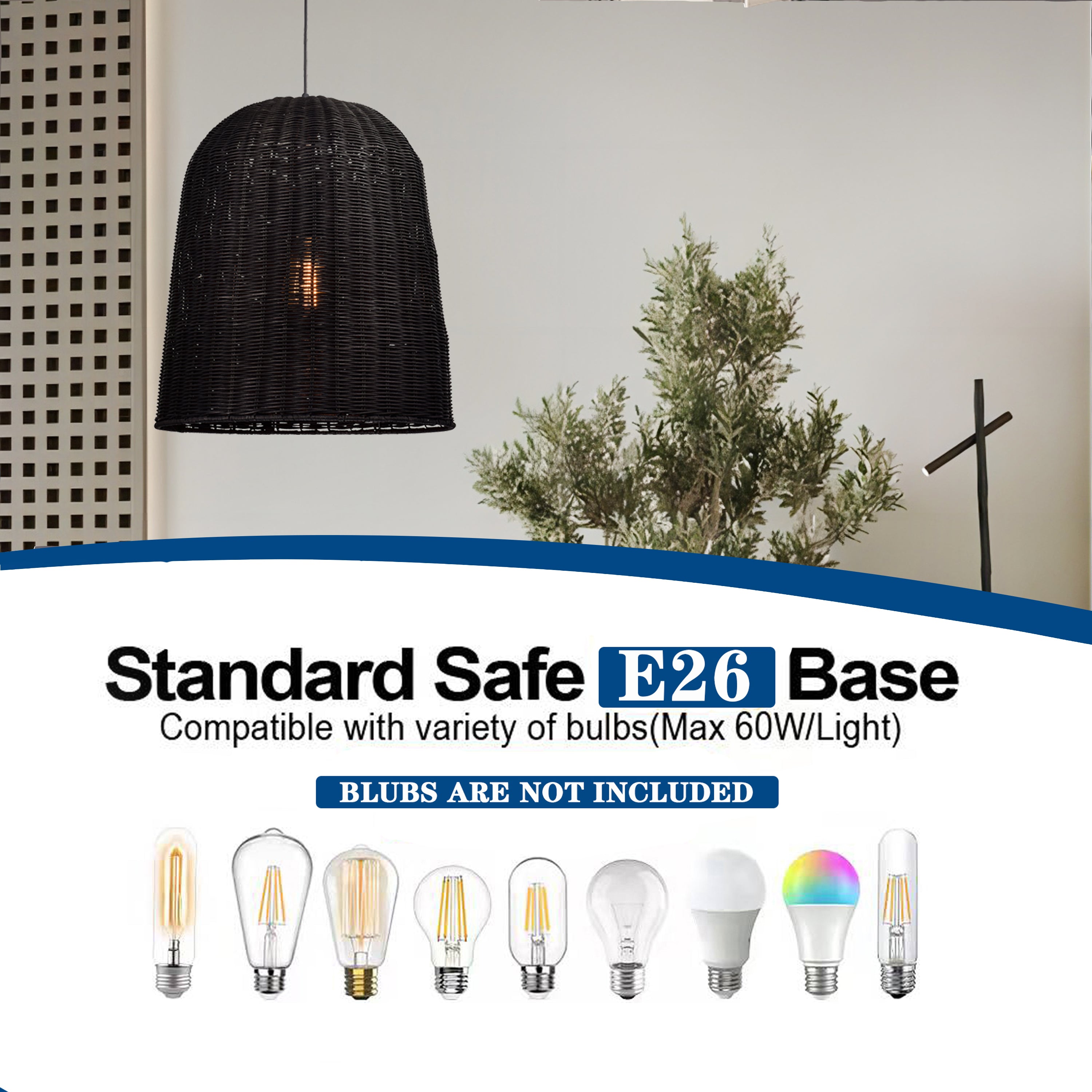Black Bohemian Bell Woven Rattan Pendant Light for dining room