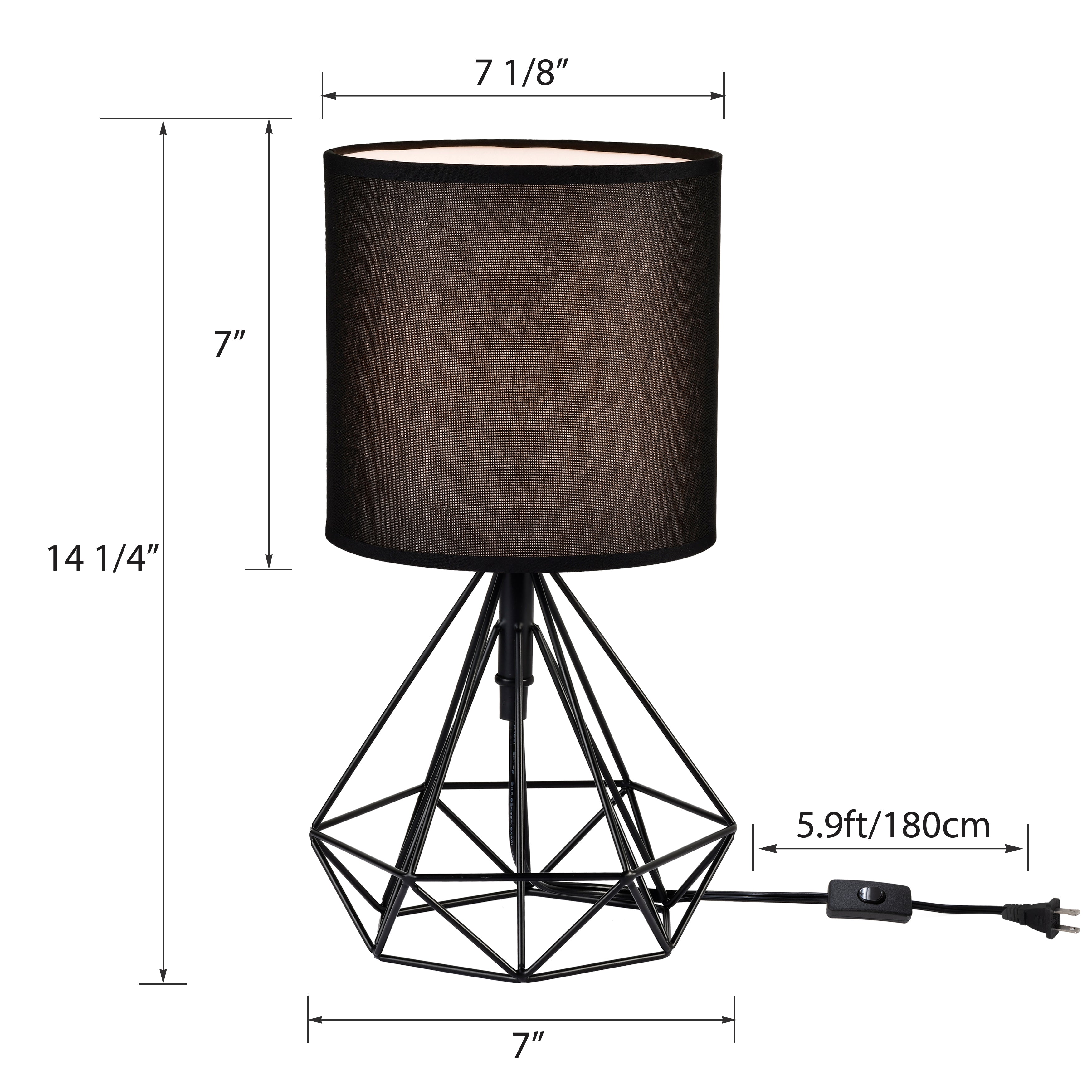 Black Modern Table Lamp Geometric Metal Base with Fabric Shade