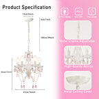 4-Light Crystal Chandelier with Adjustable Chain, E12 Candelabra Acrylic Pendant Light for Bedroom, Dining Room & Living Room