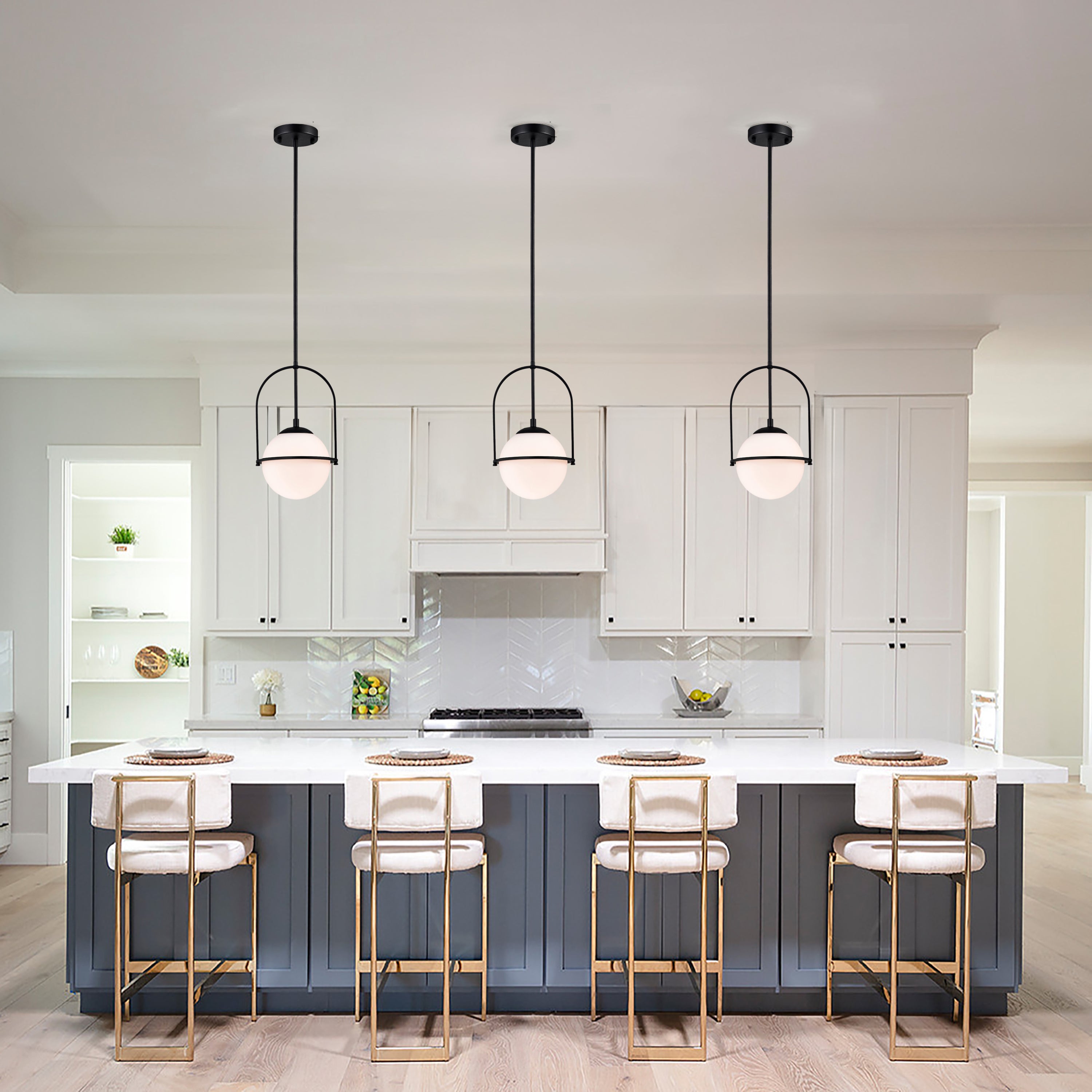 Modern Globe Pendant Light with Glass Shade, Height Adjustable E12 Hanging Light for Kitchen Island & Dining Room