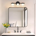 Modern 3-Light LED Bathroom Vanity Light – Matte Black Fixture with Frosted Acrylic Shades, 3000K Warm White, 15.7" Wide, Dimmable
