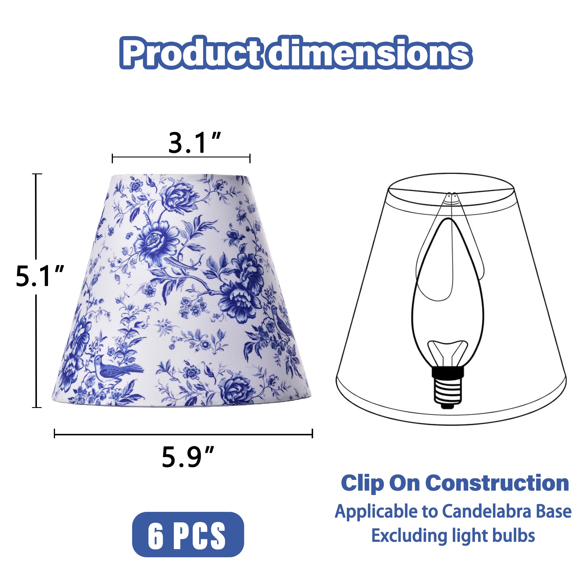 Clip-On Set of 6 Empire Chandelier Shades