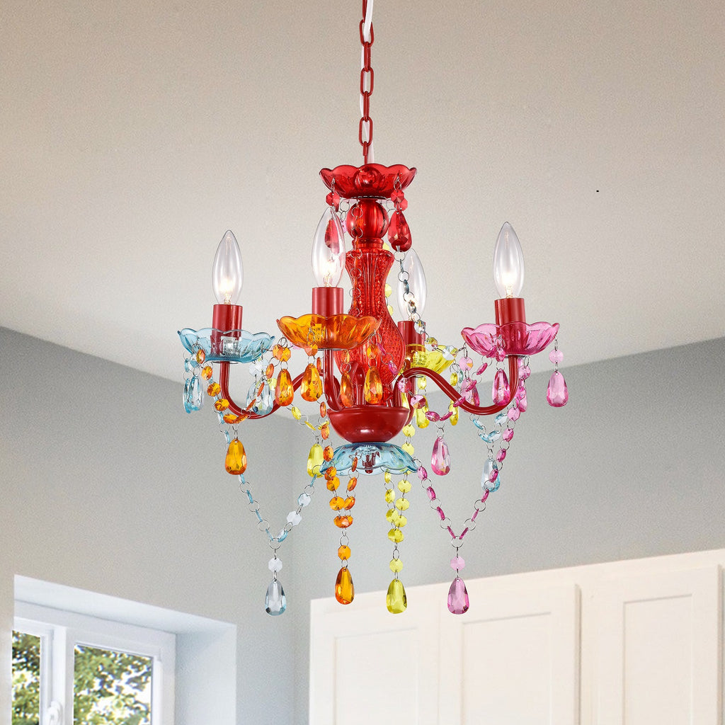 4-Light Crystal Chandelier with Adjustable Chain, E12 Candelabra Acrylic Pendant Light for Bedroom, Dining Room & Living Room