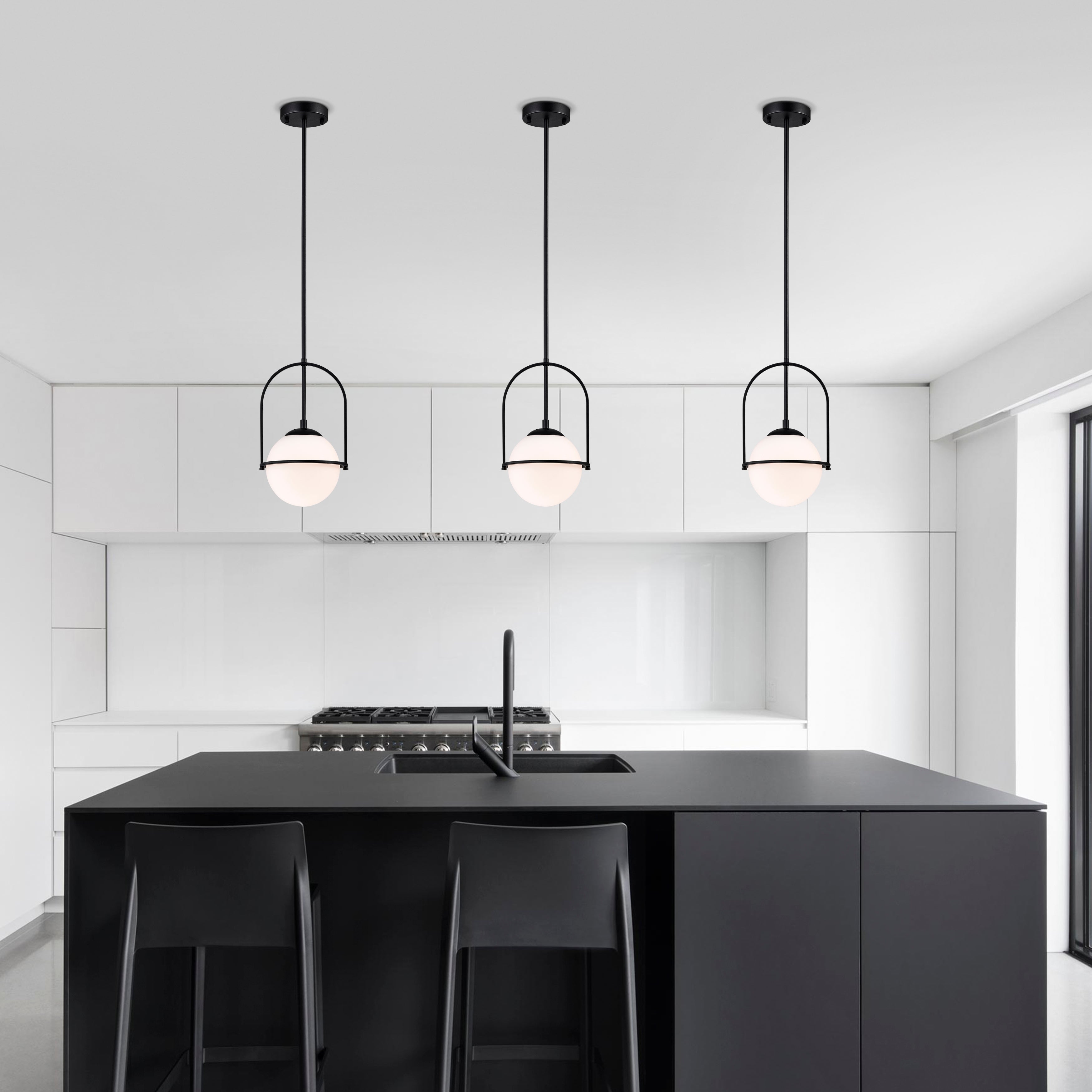 Black Pendant Light Fixtures Cream White Glass Pendant 2-Light Globe Pendant Light Modern Pendant Lights Kitchen Island Mid Century Chandelier