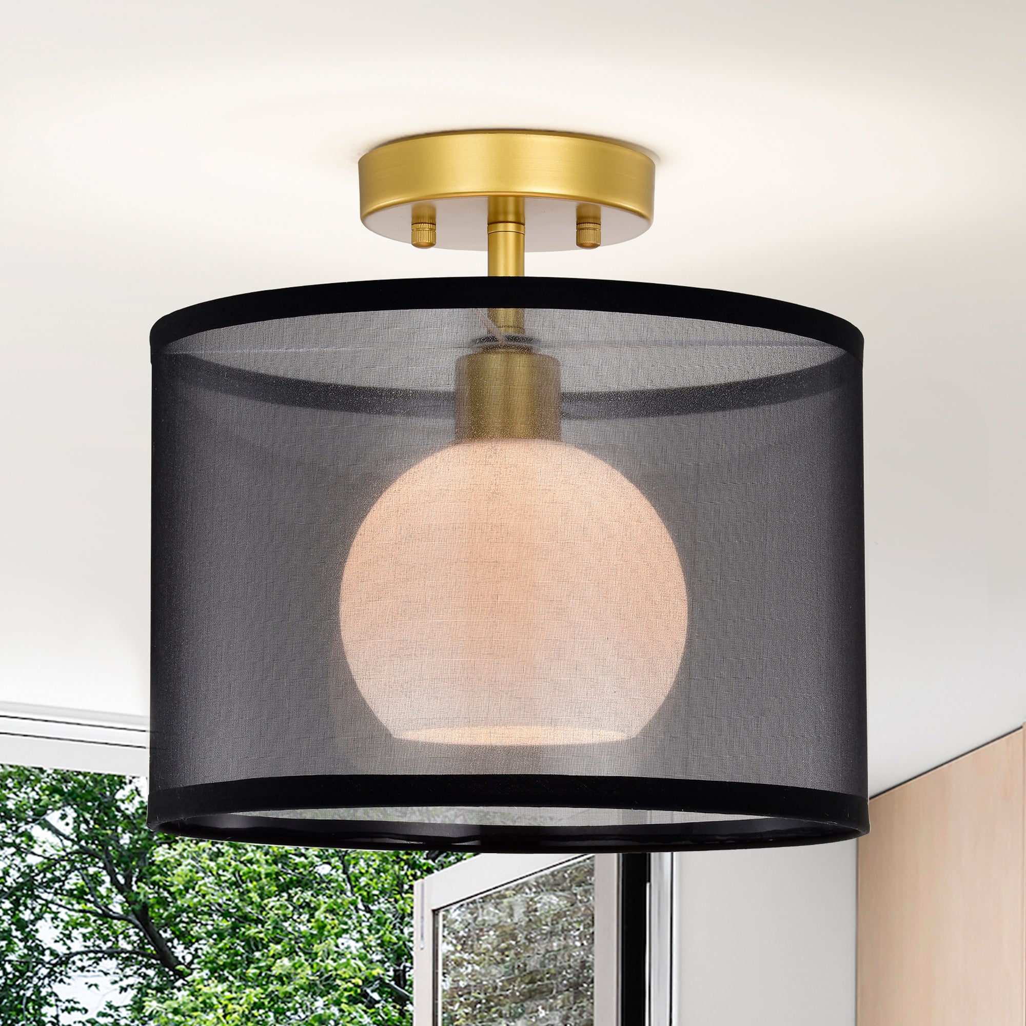 Modern&Contemporary Drum Semi-Flush Mount Light for living room